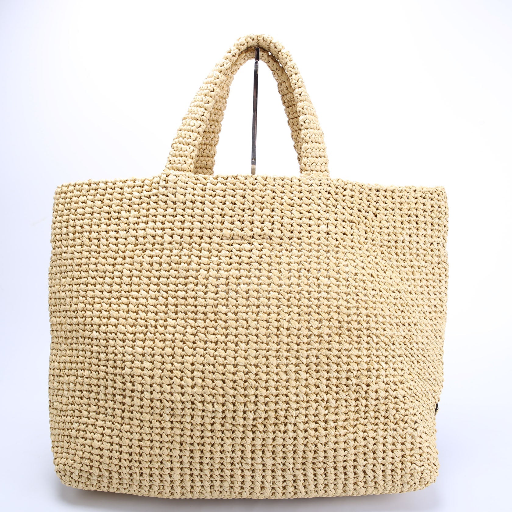 Prada Yarn Raffia Embroidered Tote Tan