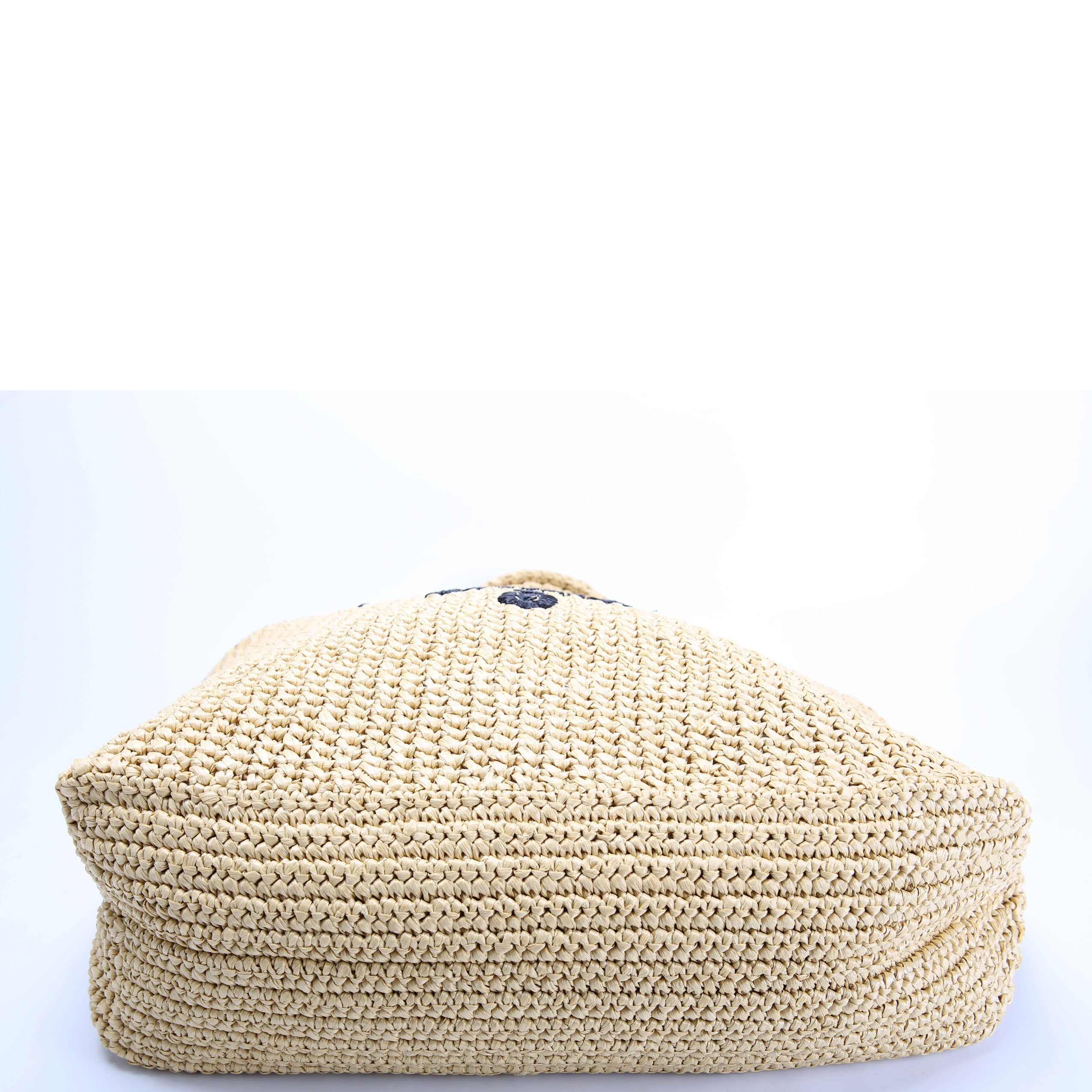 Prada Yarn Raffia Embroidered Tote Tan