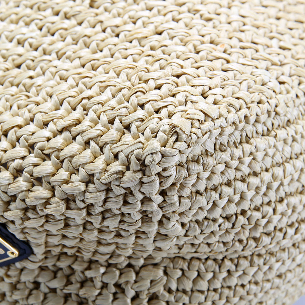 Prada Yarn Raffia Embroidered Tote Tan