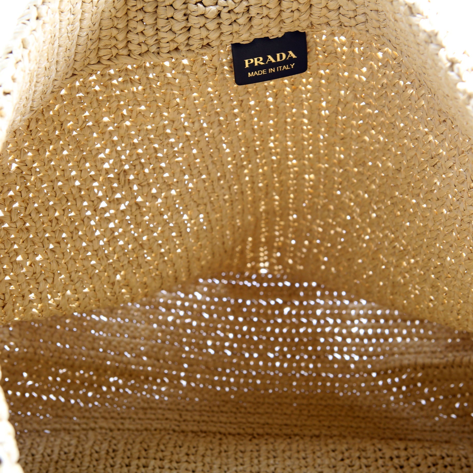 Prada Yarn Raffia Embroidered Tote Tan