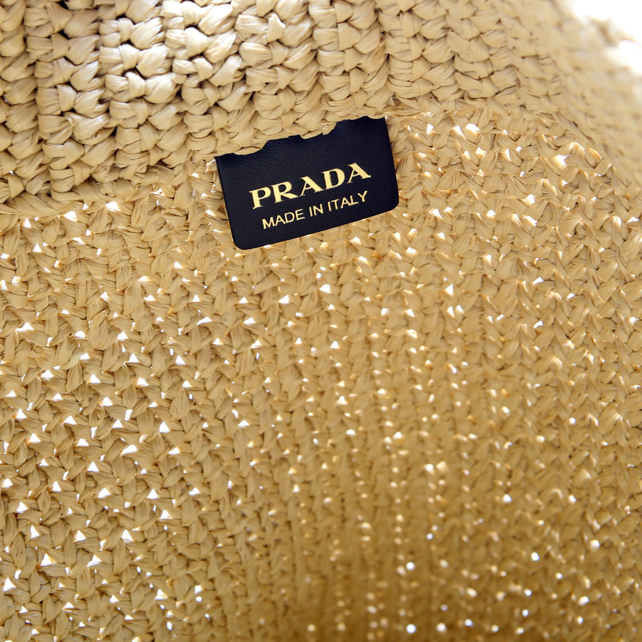 Prada Yarn Raffia Embroidered Tote Tan
