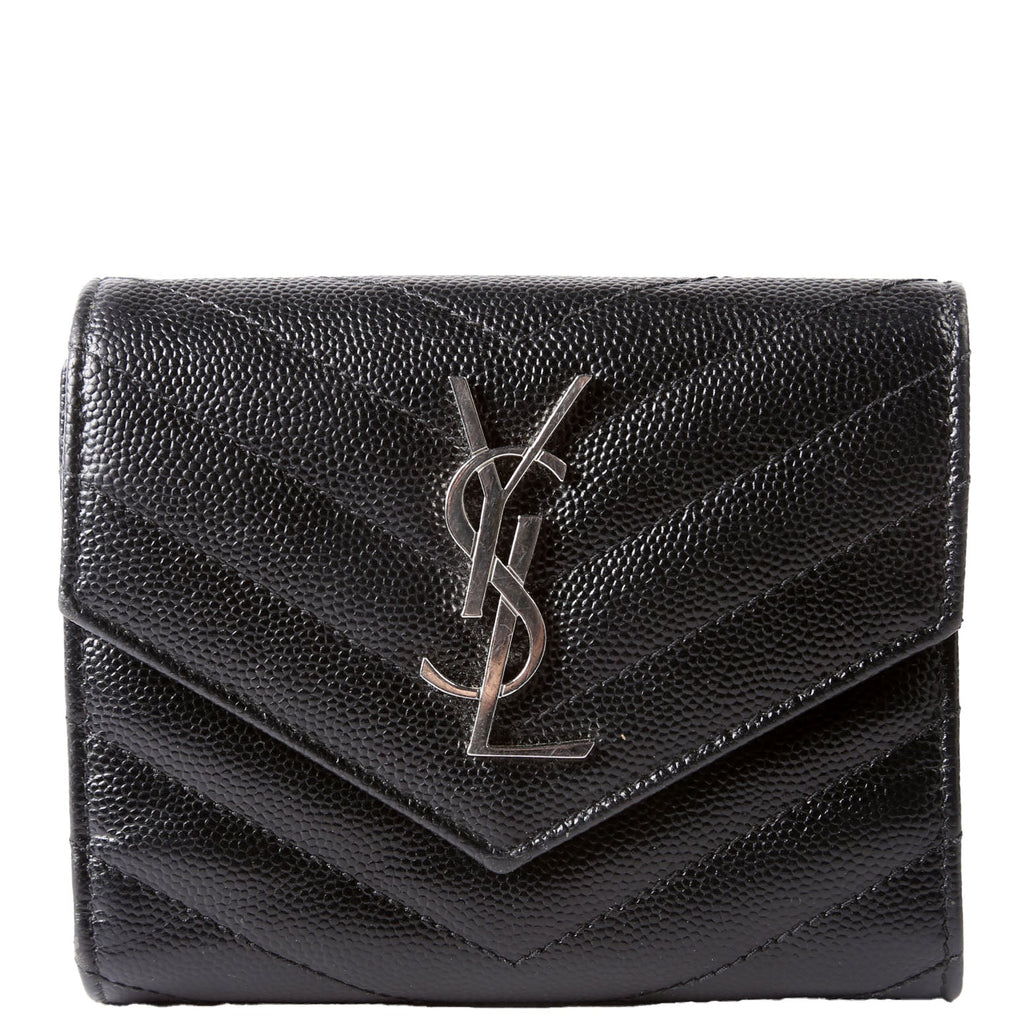 SAINT LAURENT Grain De Poudre Compact Trifold Wallet 403943 Black