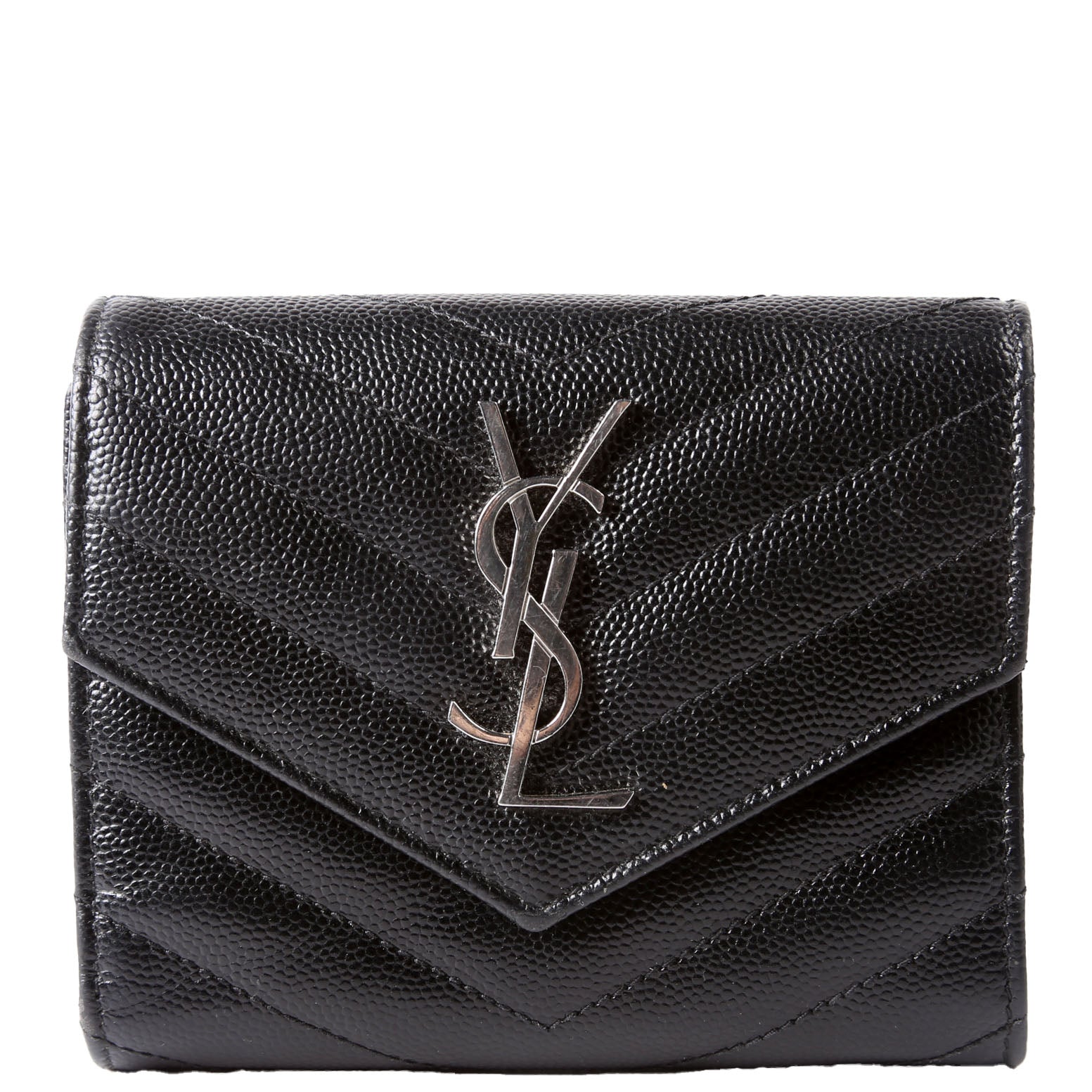 SAINT LAURENT Grain De Poudre Compact Trifold Wallet 403943 Black