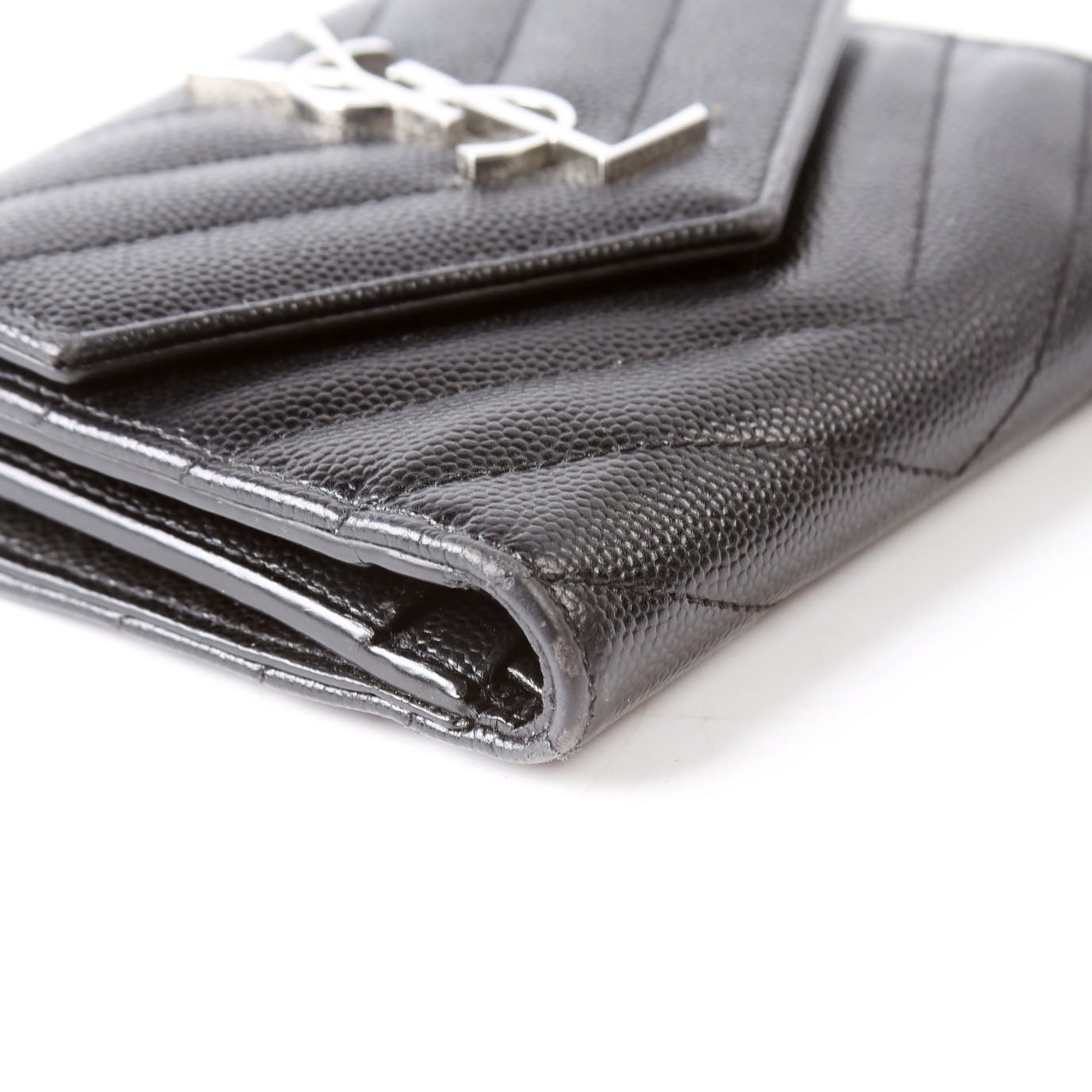 SAINT LAURENT Grain De Poudre Compact Trifold Wallet 403943 Black