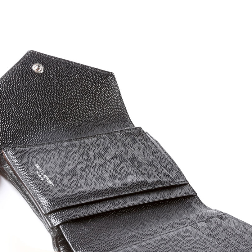 SAINT LAURENT Grain De Poudre Compact Trifold Wallet 403943 Black