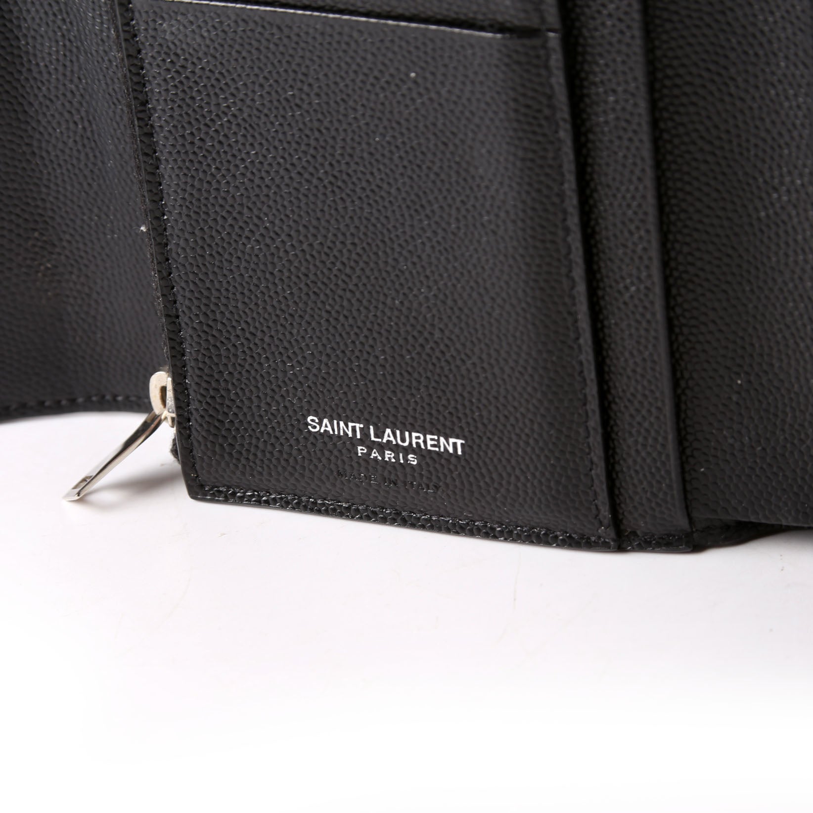 SAINT LAURENT Grain De Poudre Compact Trifold Wallet 403943 Black