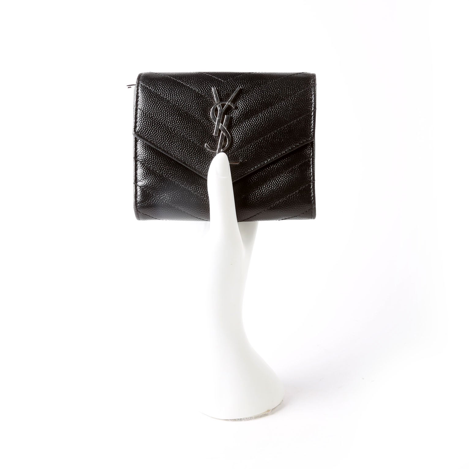 SAINT LAURENT Grain De Poudre Compact Trifold Wallet 403943 Black