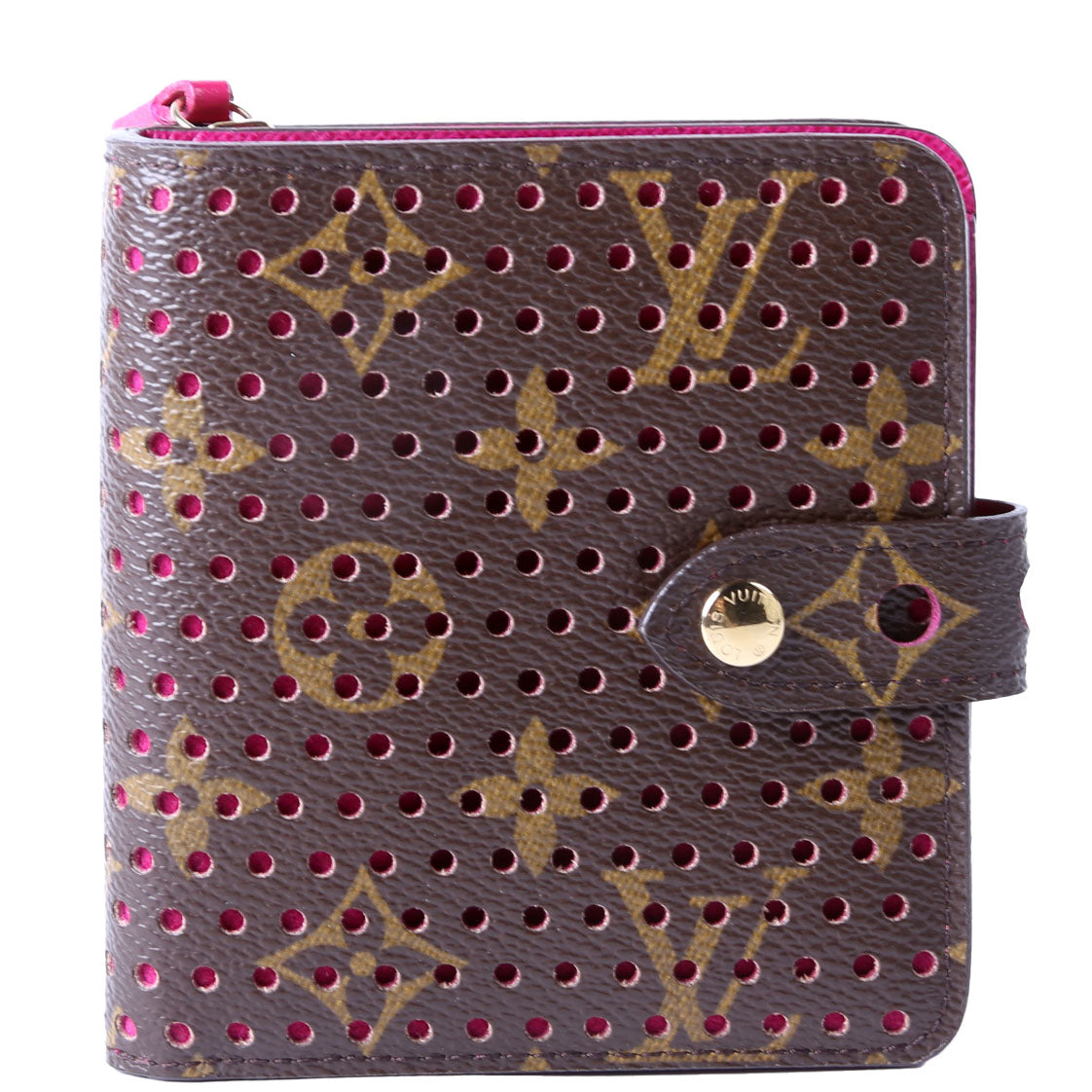 Compact Zip Wallet Monogram Perforated Pink
