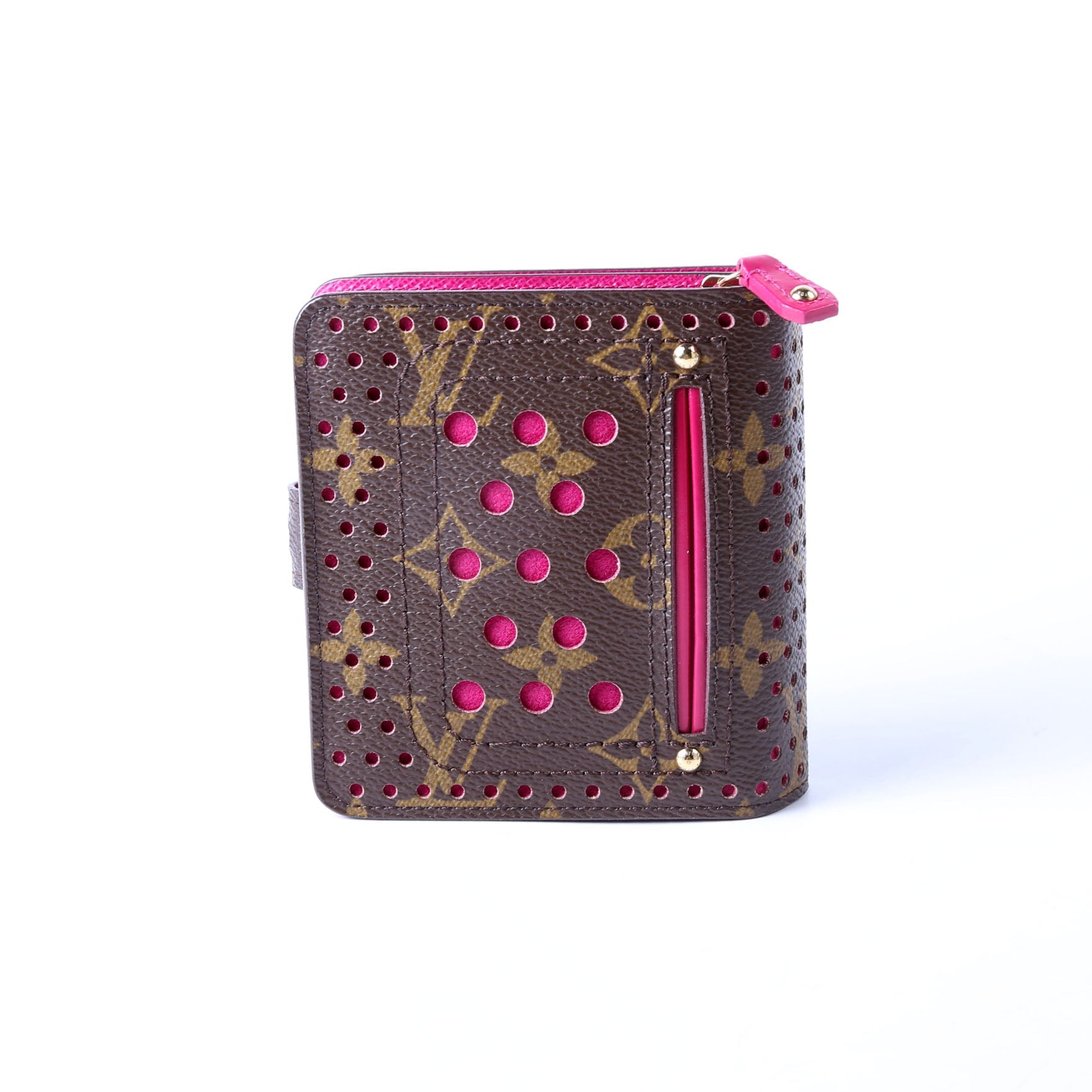 Compact Zip Wallet Monogram Perforated Pink
