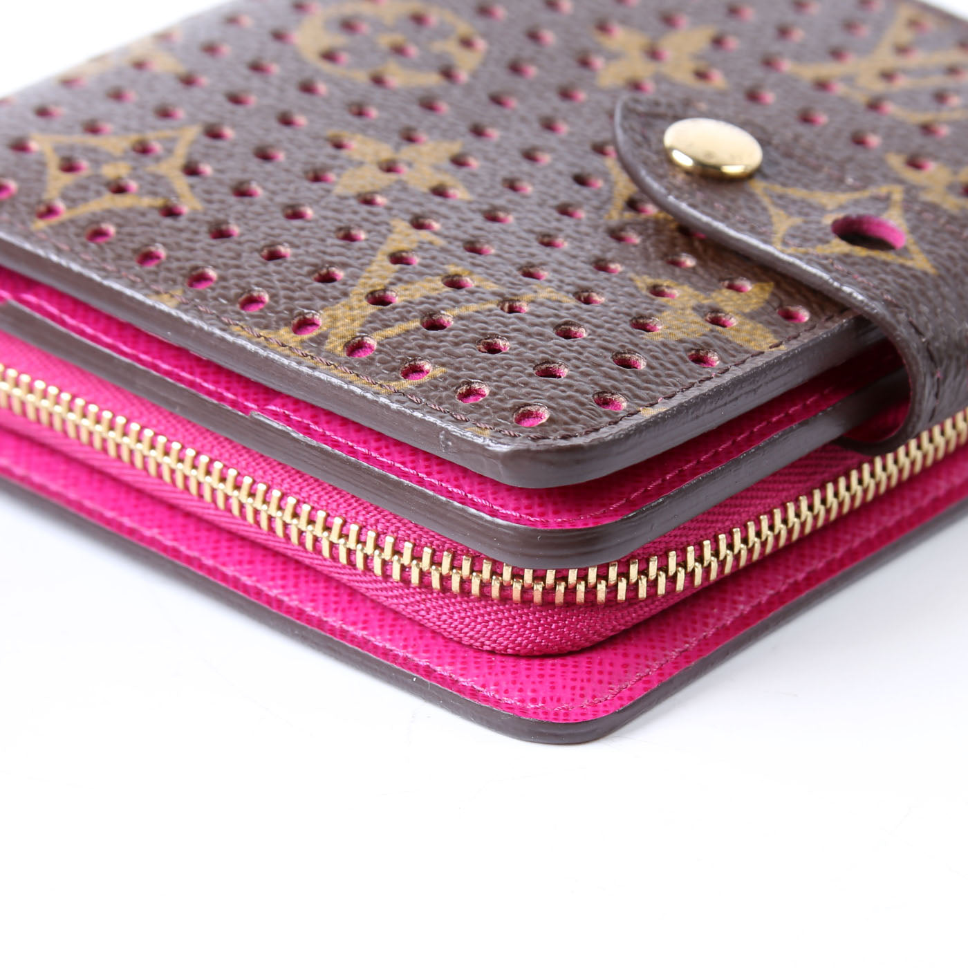 Compact Zip Wallet Monogram Perforated Pink