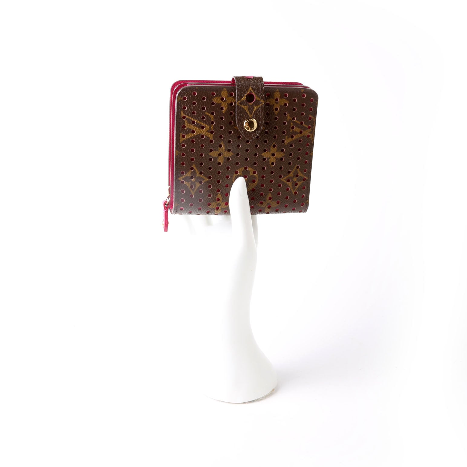 Compact Zip Wallet Monogram Perforated Pink