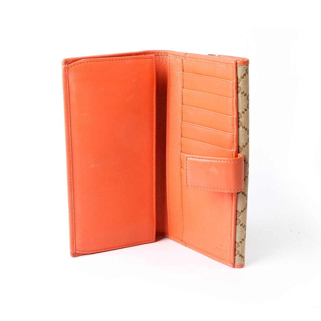 257012 GG Canvas Dice Continental Wallet Tan/Orange