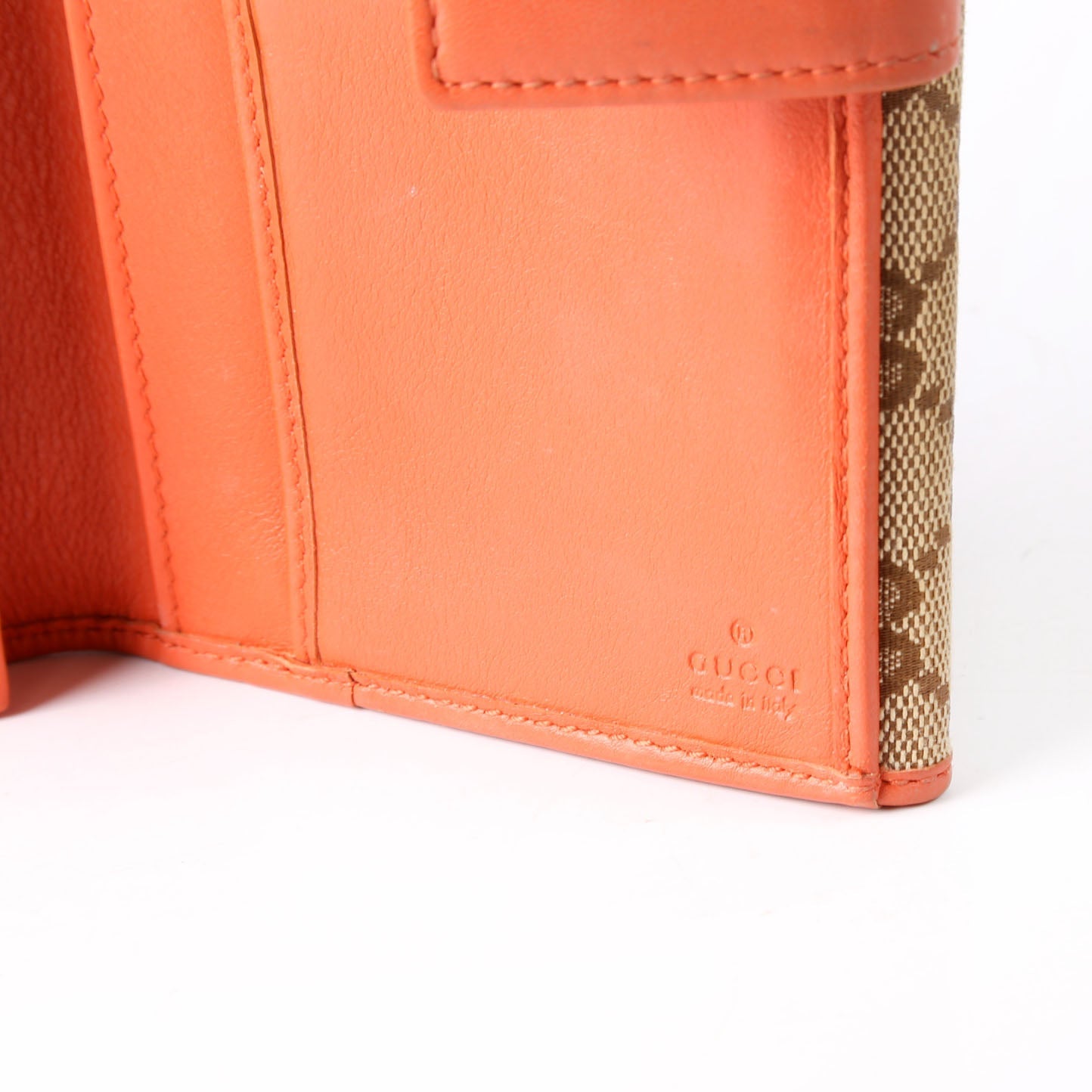 257012 GG Canvas Dice Continental Wallet Tan/Orange