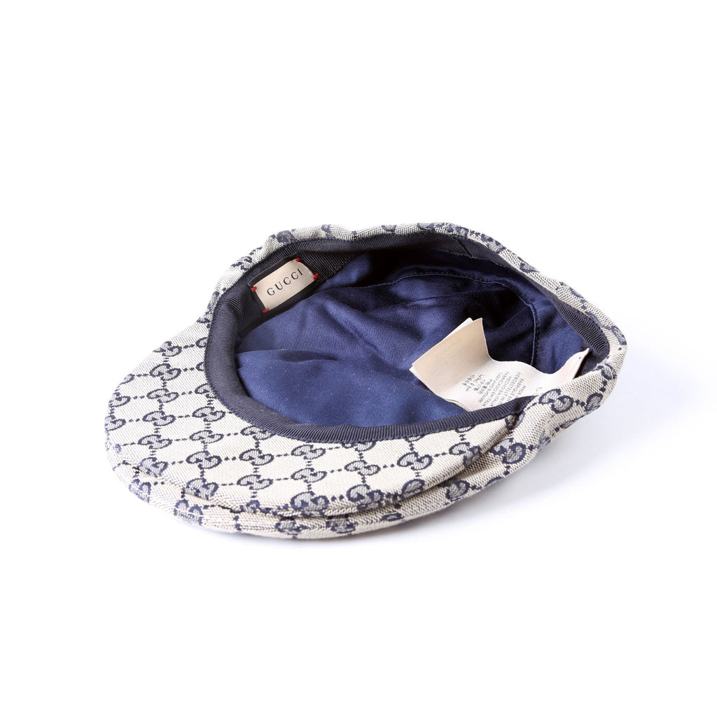 696856 GG Canvas Flat Cap Beige/Navy