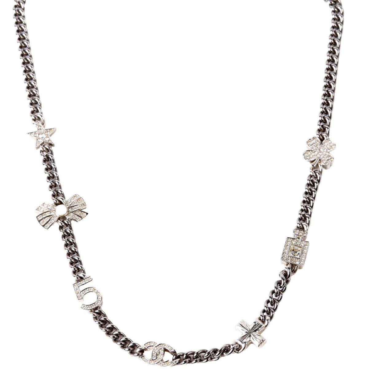 Crystal CC Lucky Charms Chain Choker Necklace Silver/Pearl