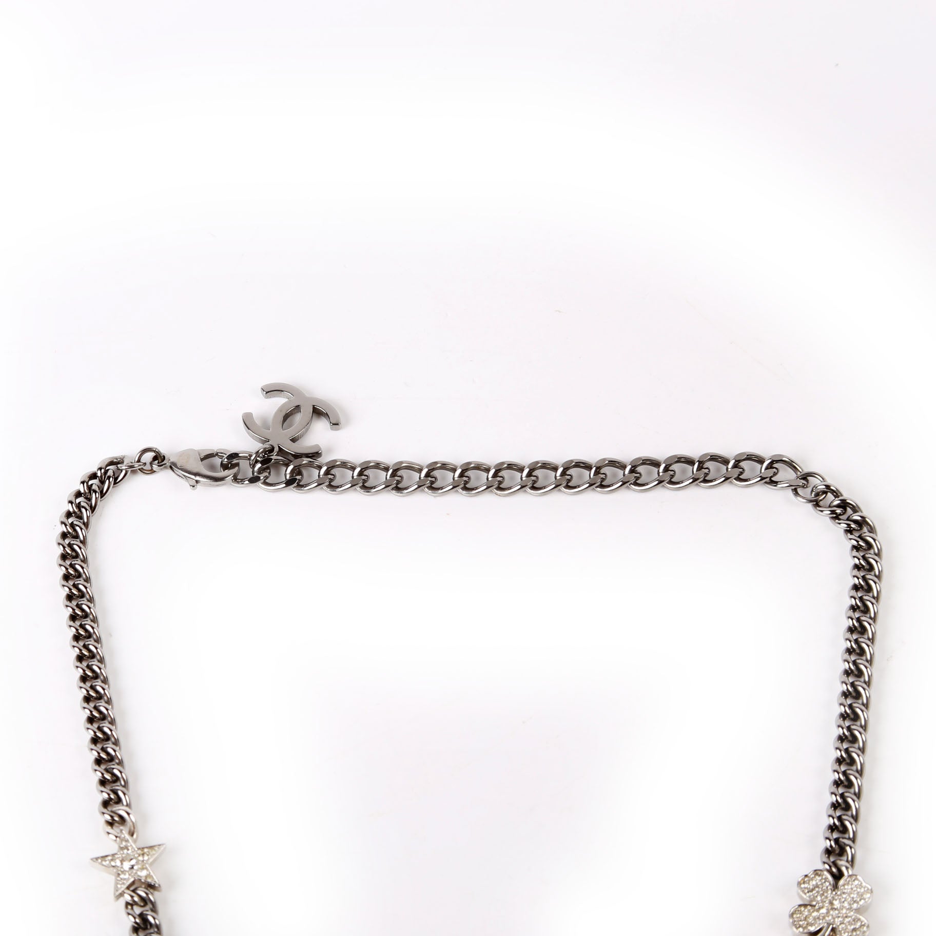 Crystal CC Lucky Charms Chain Choker Necklace Silver/Pearl