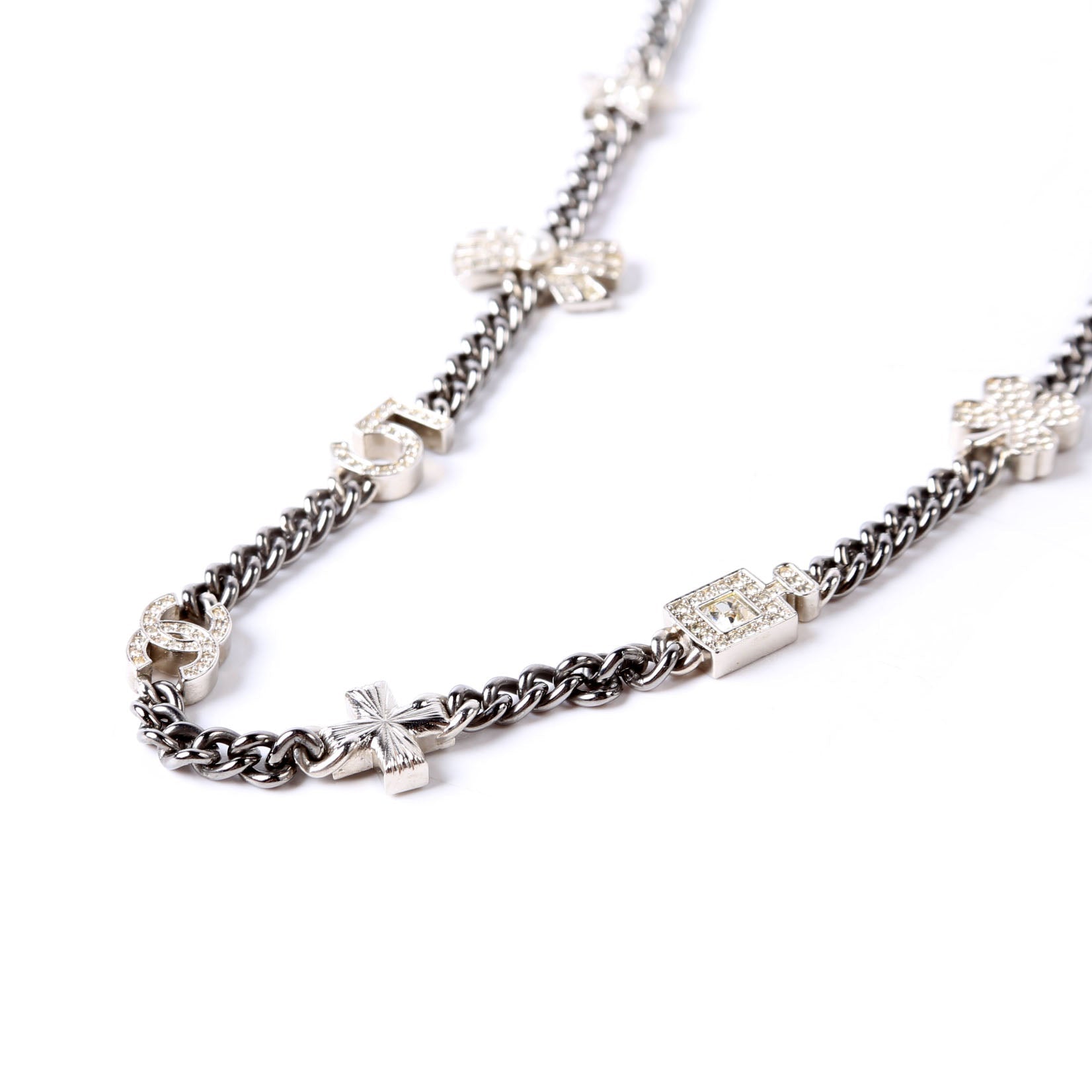 Crystal CC Lucky Charms Chain Choker Necklace Silver/Pearl