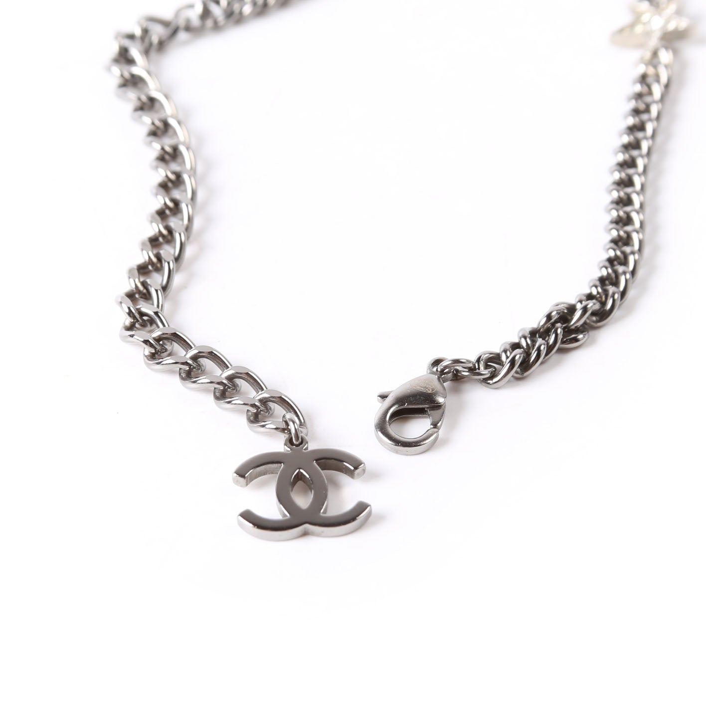 Crystal CC Lucky Charms Chain Choker Necklace Silver/Pearl