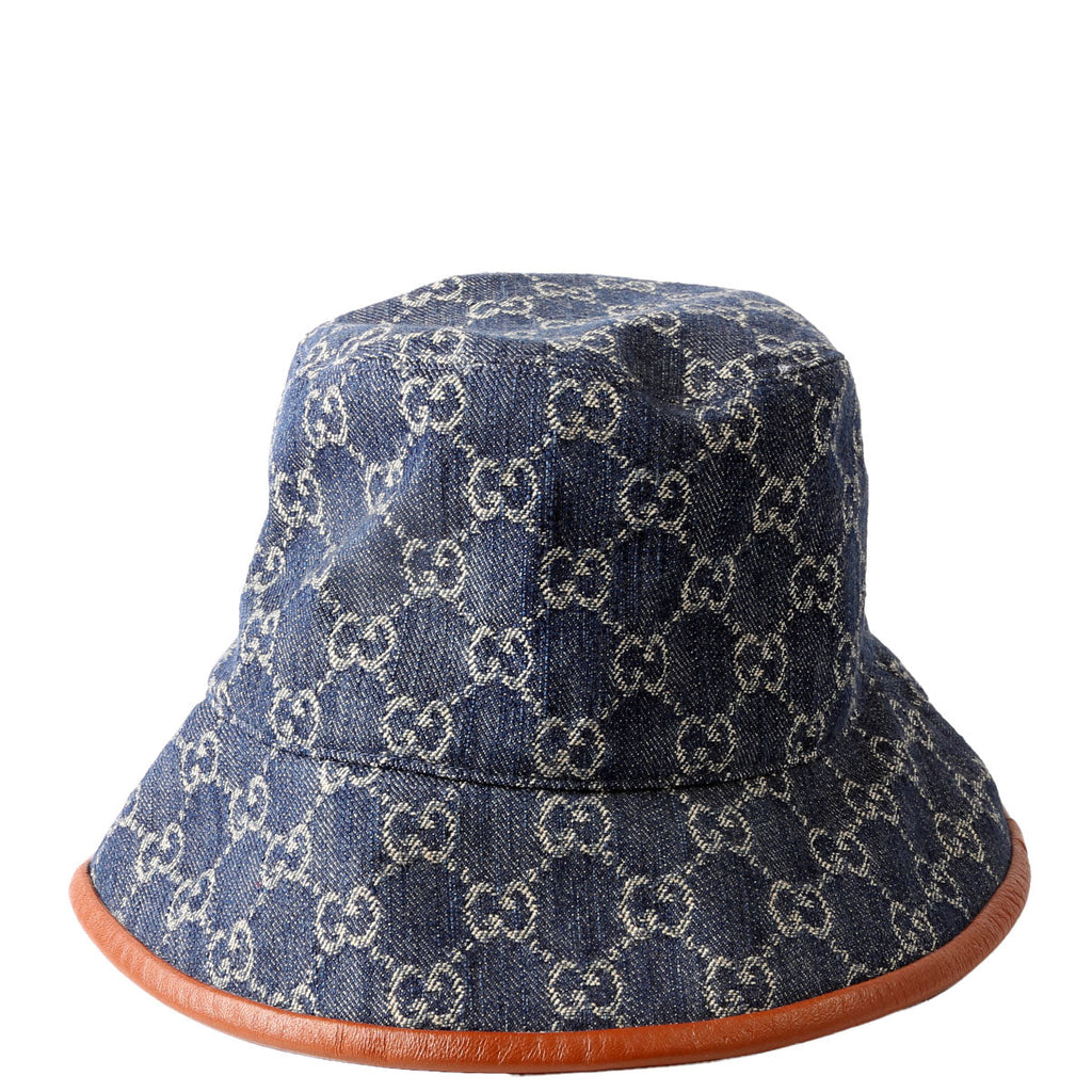 576371 GG Denim Bucket Hat Size Small Blue