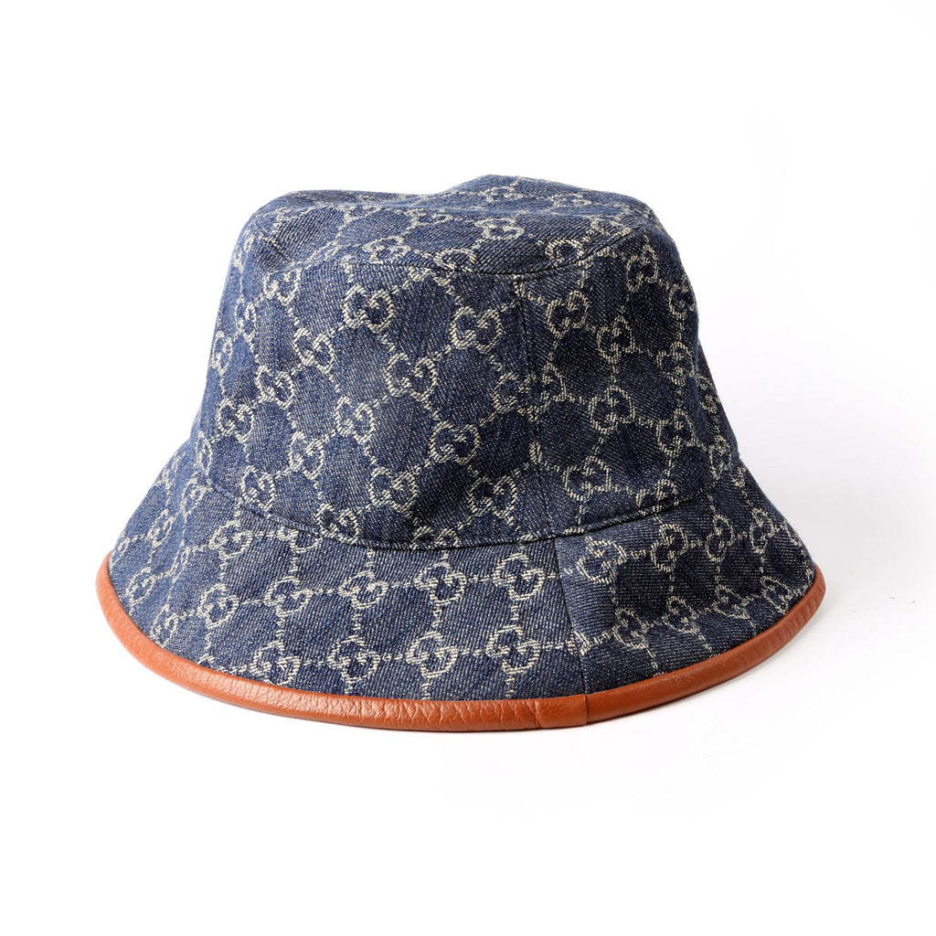 576371 GG Denim Bucket Hat Size Small Blue
