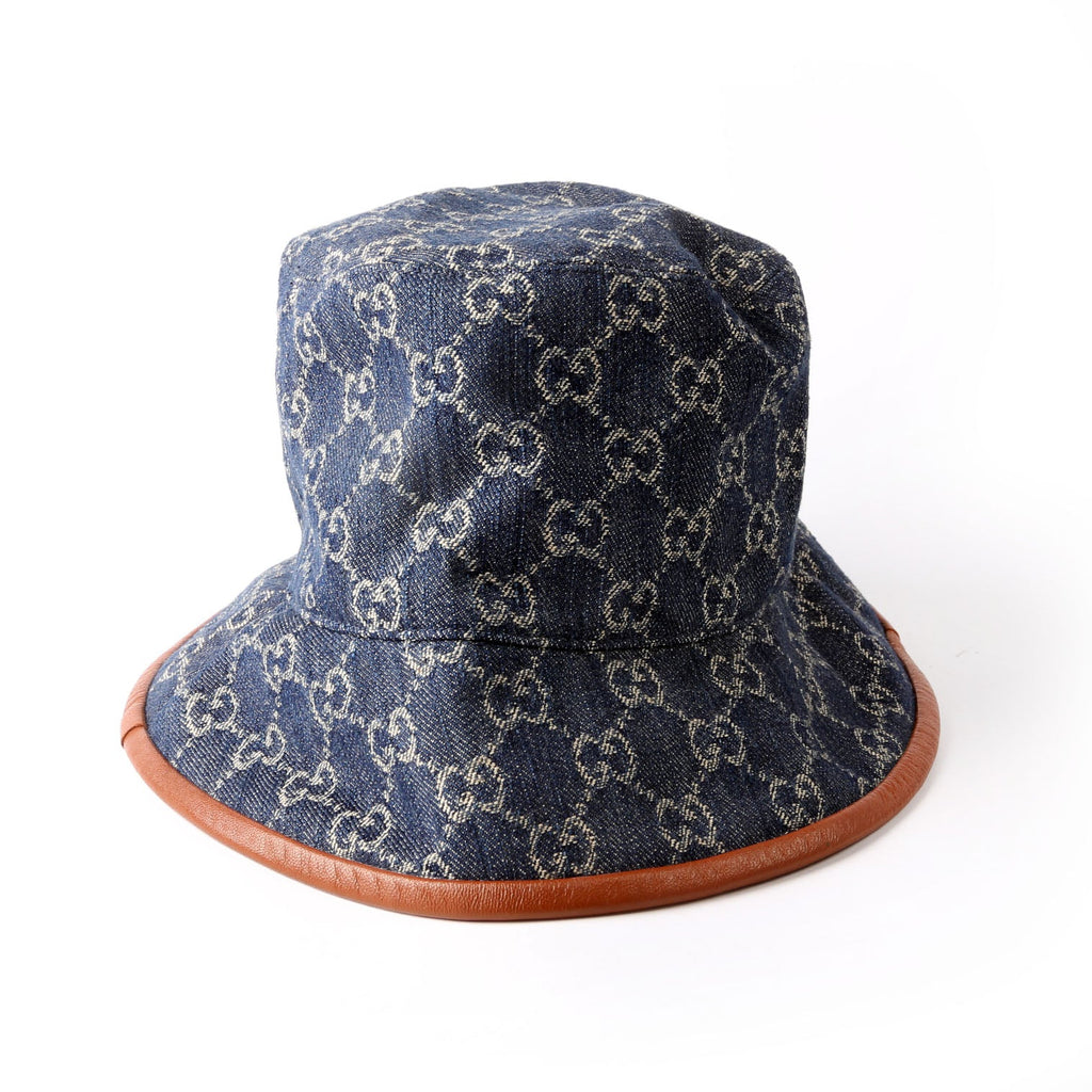 576371 GG Denim Bucket Hat Size Small Blue