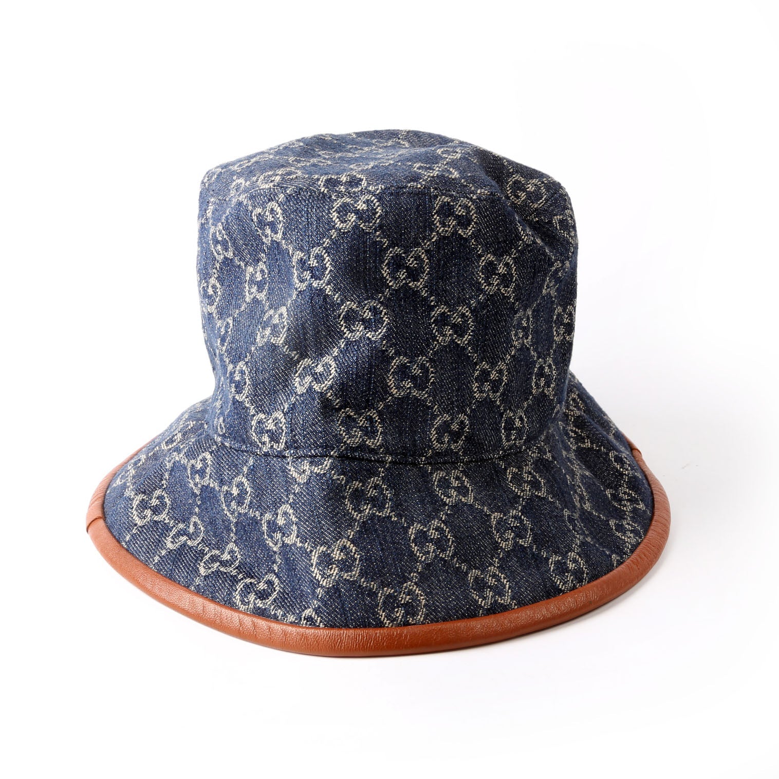 576371 GG Denim Bucket Hat Size Small Blue