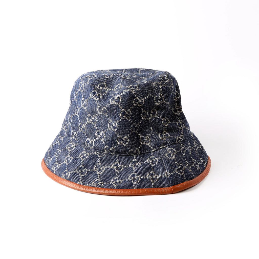 576371 GG Denim Bucket Hat Size Small Blue