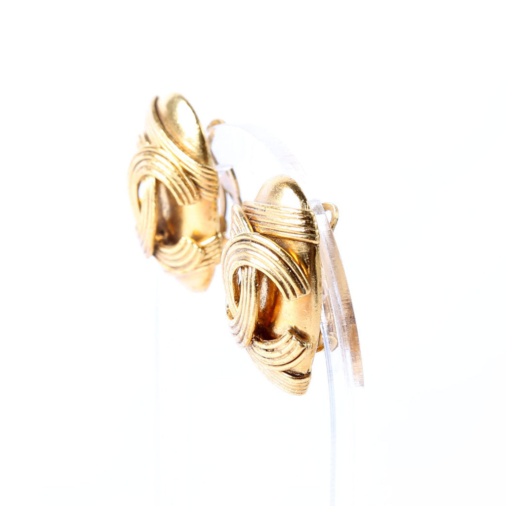 CC Oval Clip On Earrings Gold