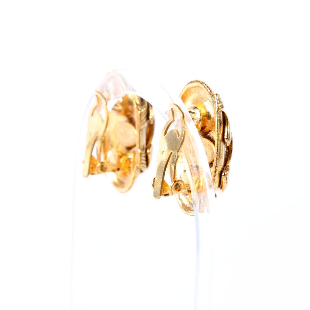 CC Oval Clip On Earrings Gold