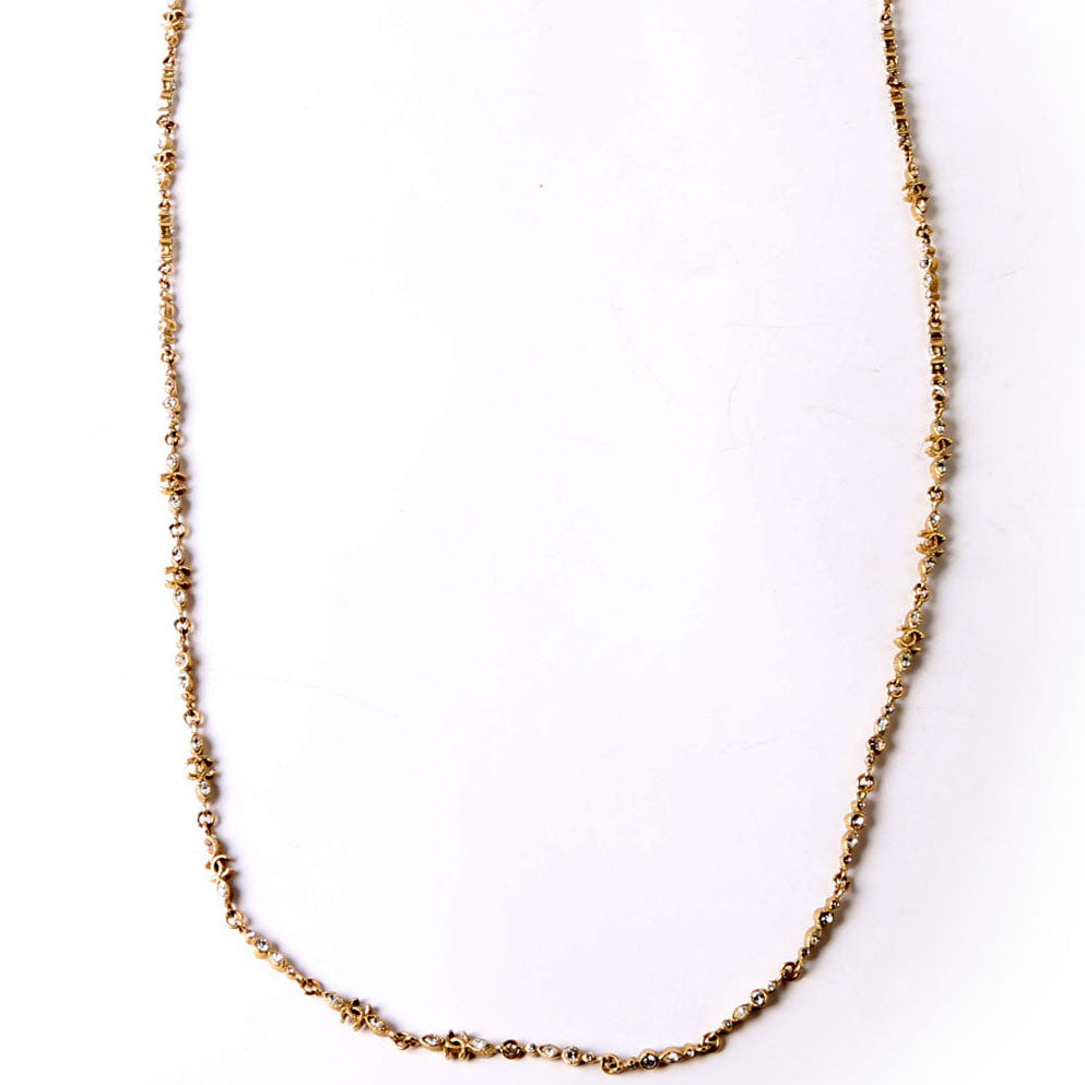 CC Logo Strass Long Necklace Gold