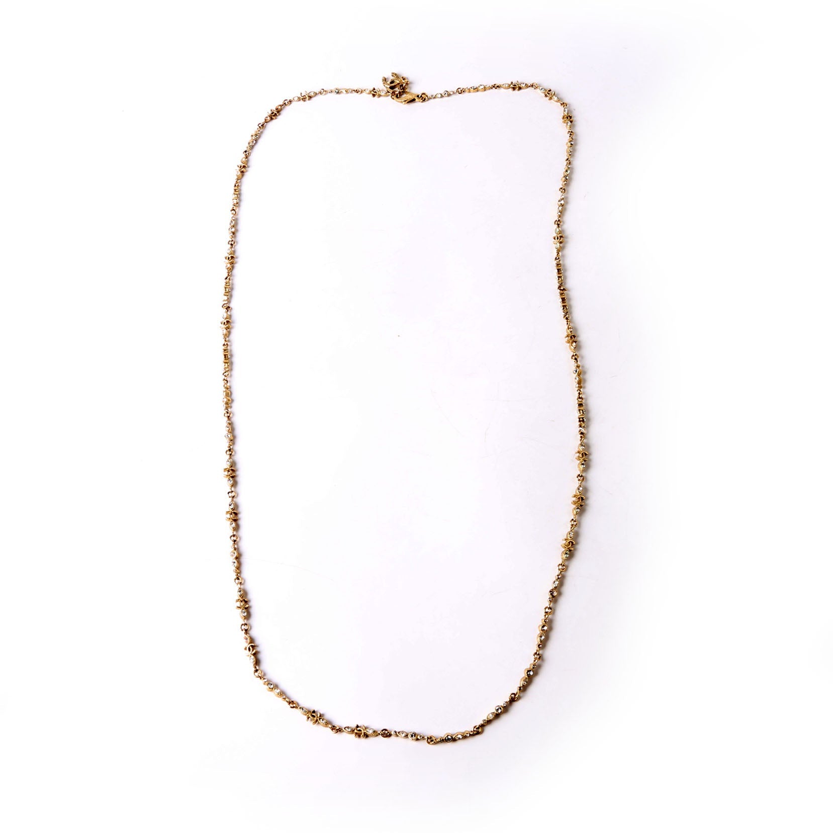 CC Logo Strass Long Necklace Gold