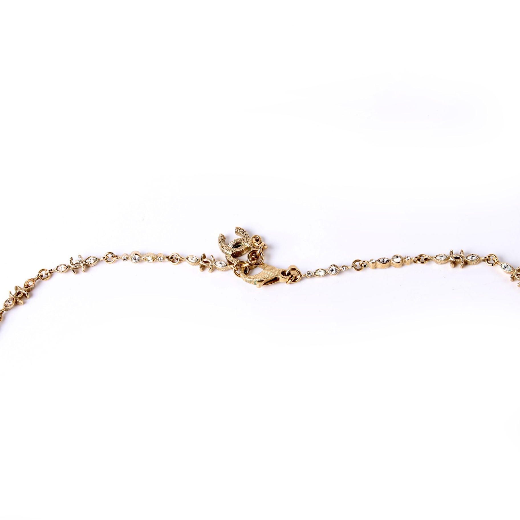 CC Logo Strass Long Necklace Gold
