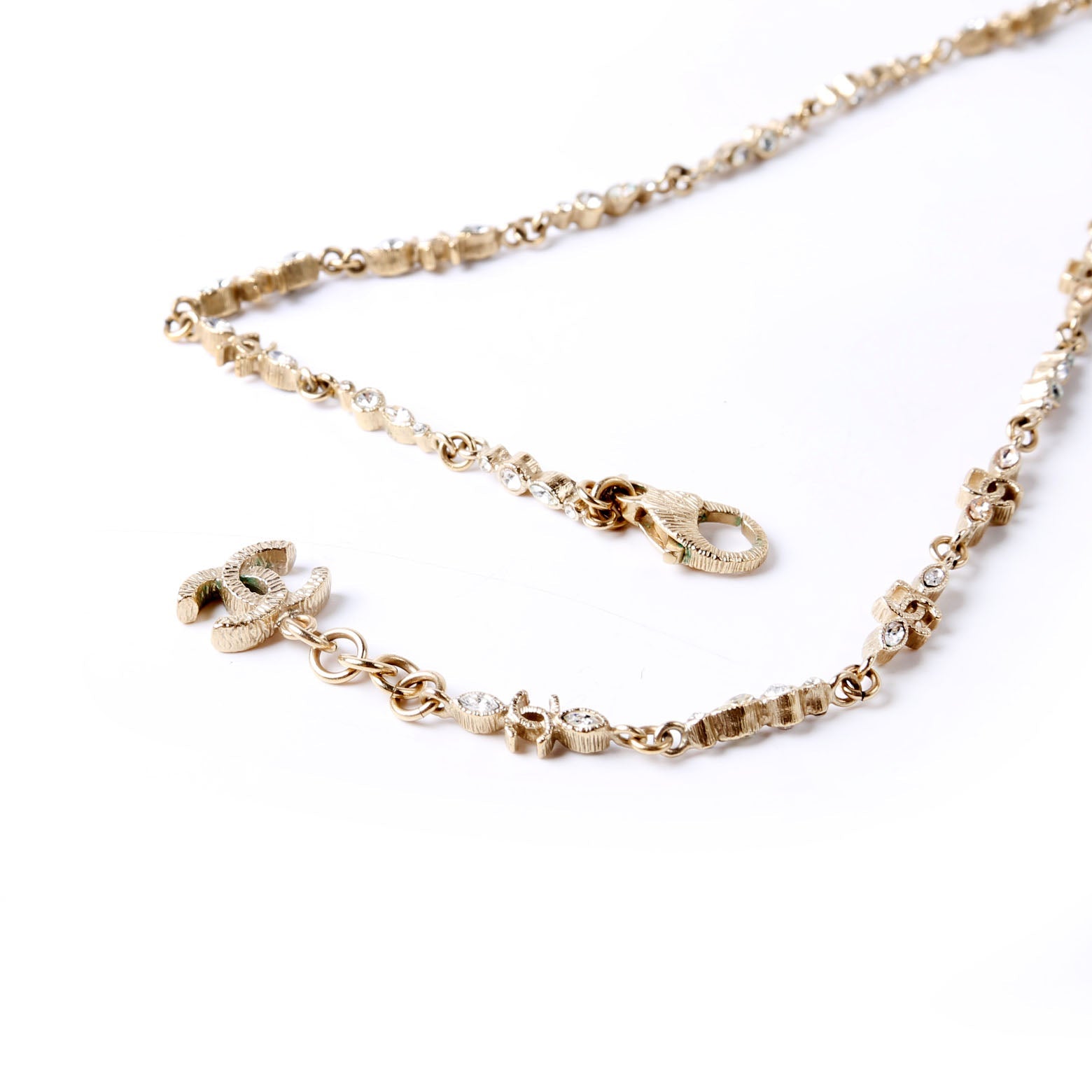 CC Logo Strass Long Necklace Gold