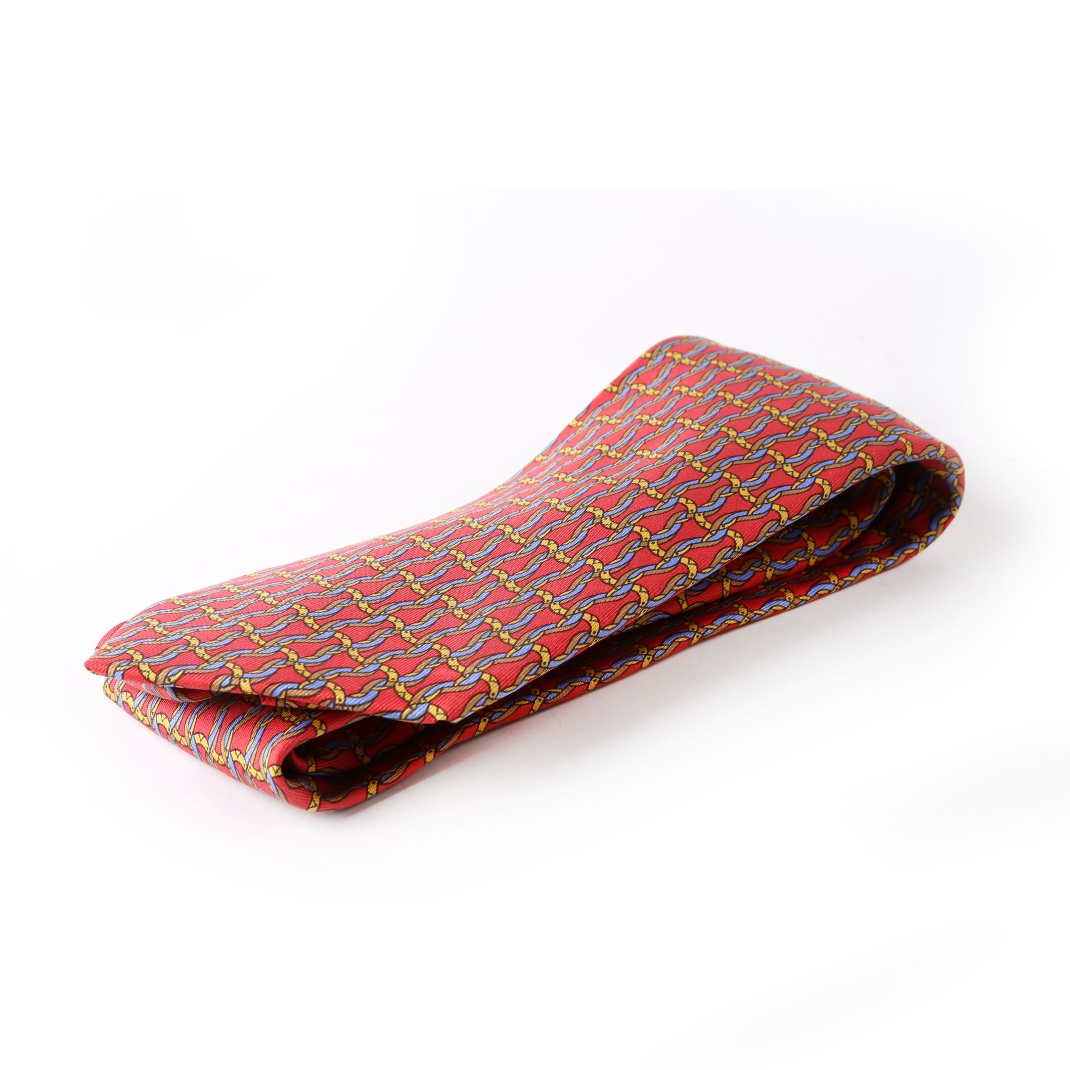 Hermes Printed Silk Tie Red/Multicolor
