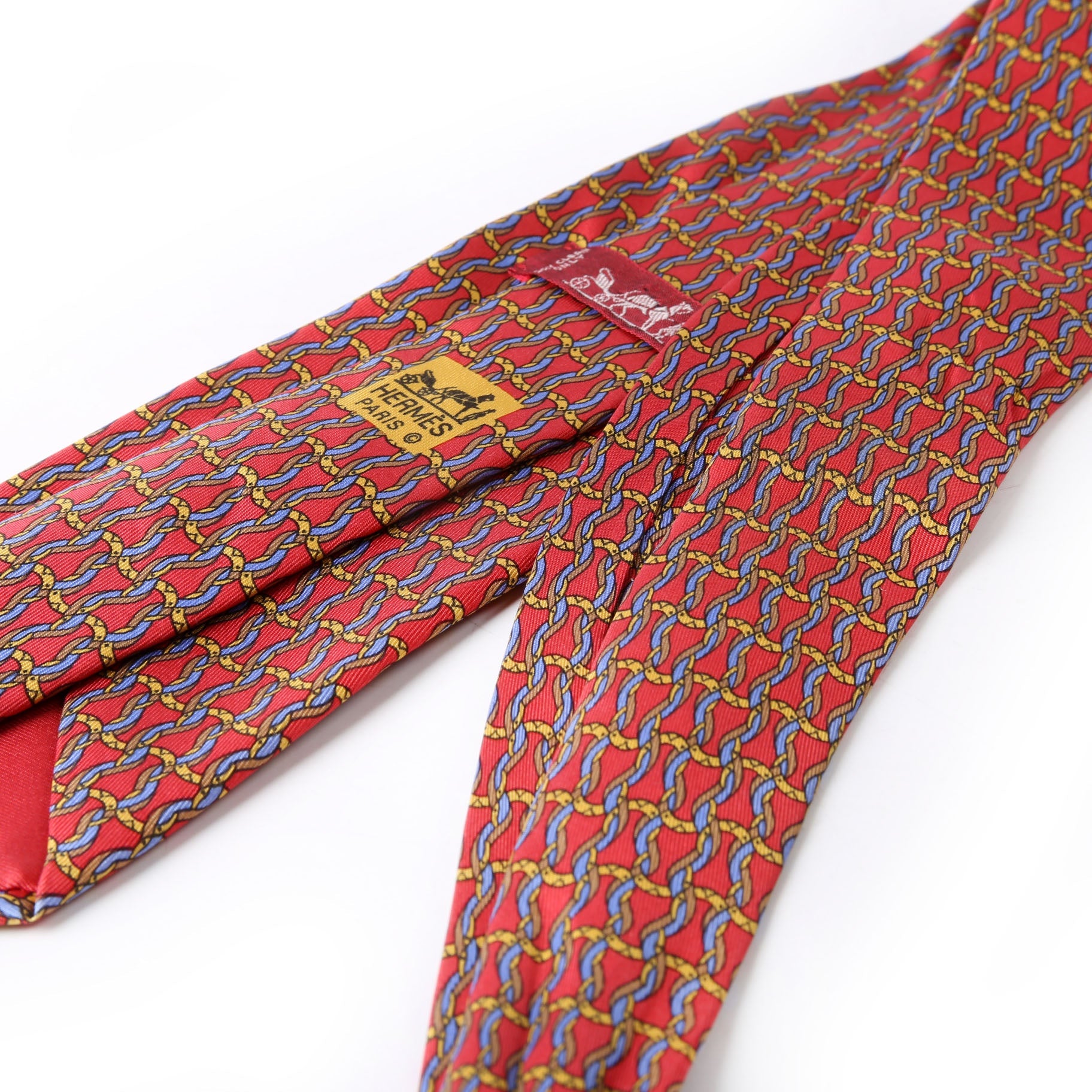 Hermes Printed Silk Tie Red/Multicolor