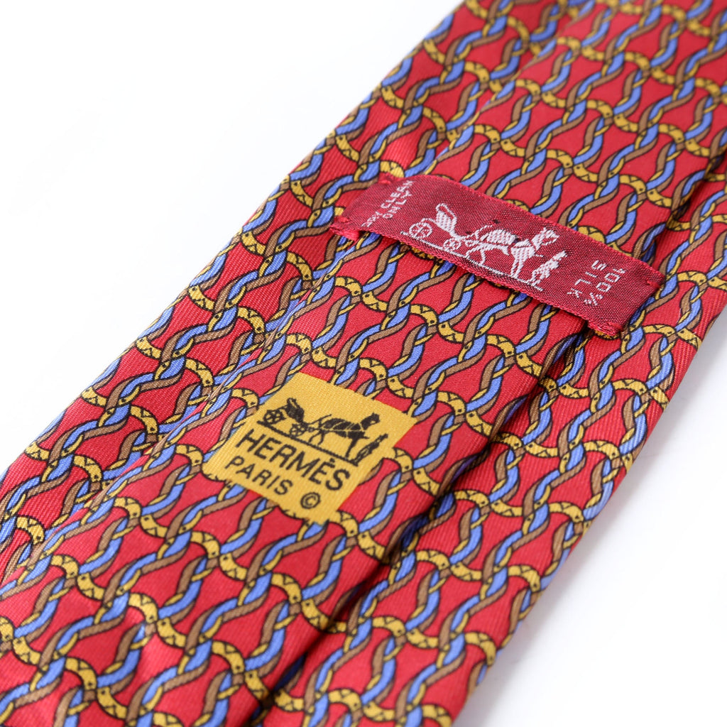 Hermes Printed Silk Tie Red/Multicolor
