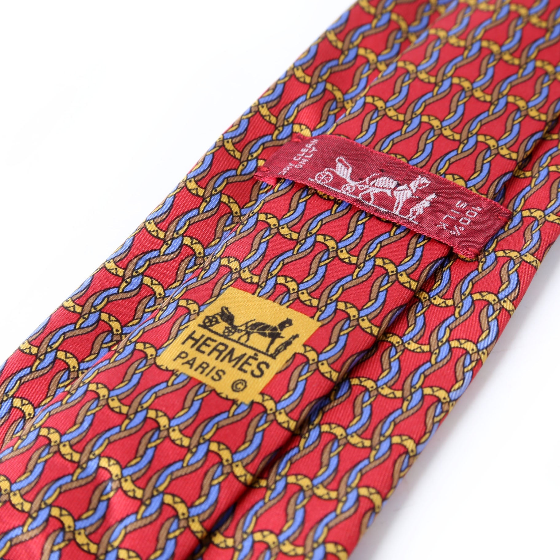 Hermes Printed Silk Tie Red/Multicolor