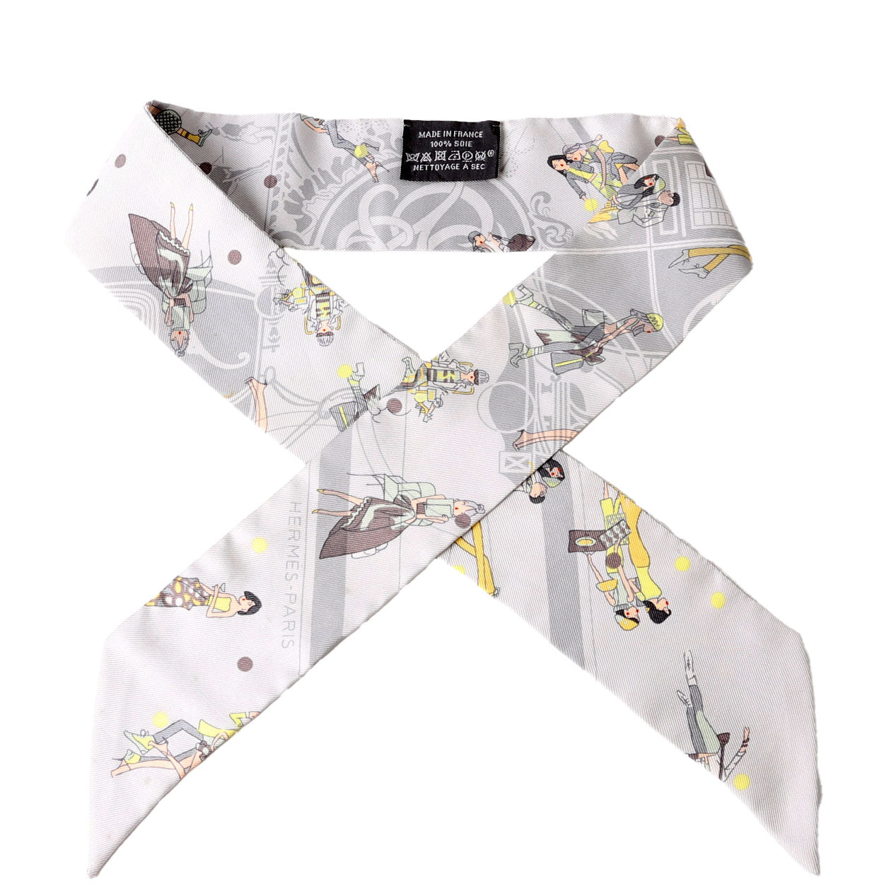 Hermes Ex-Libris Parisiennes Twilly Silk Scarf