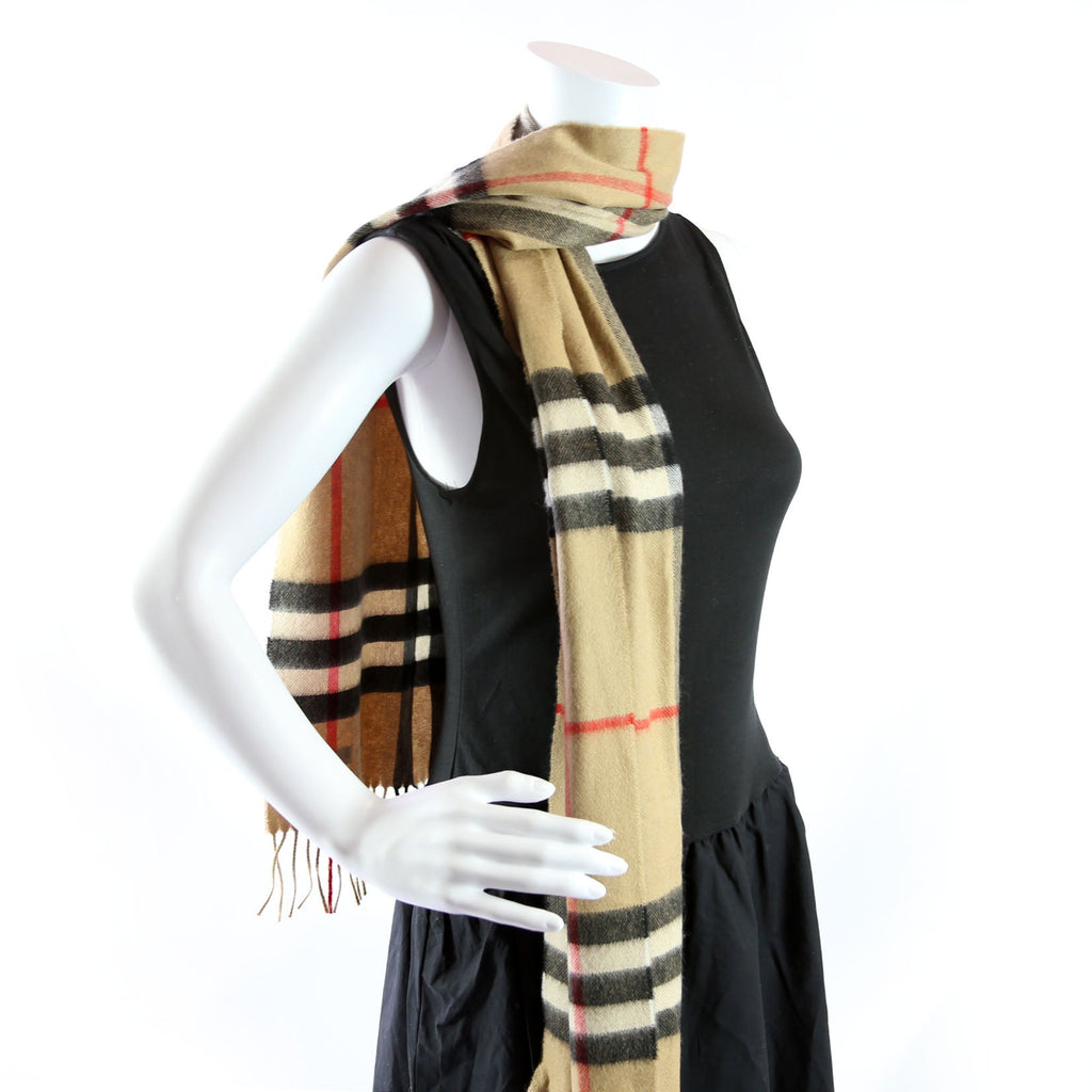 Check Fringe Cashmere Scarf