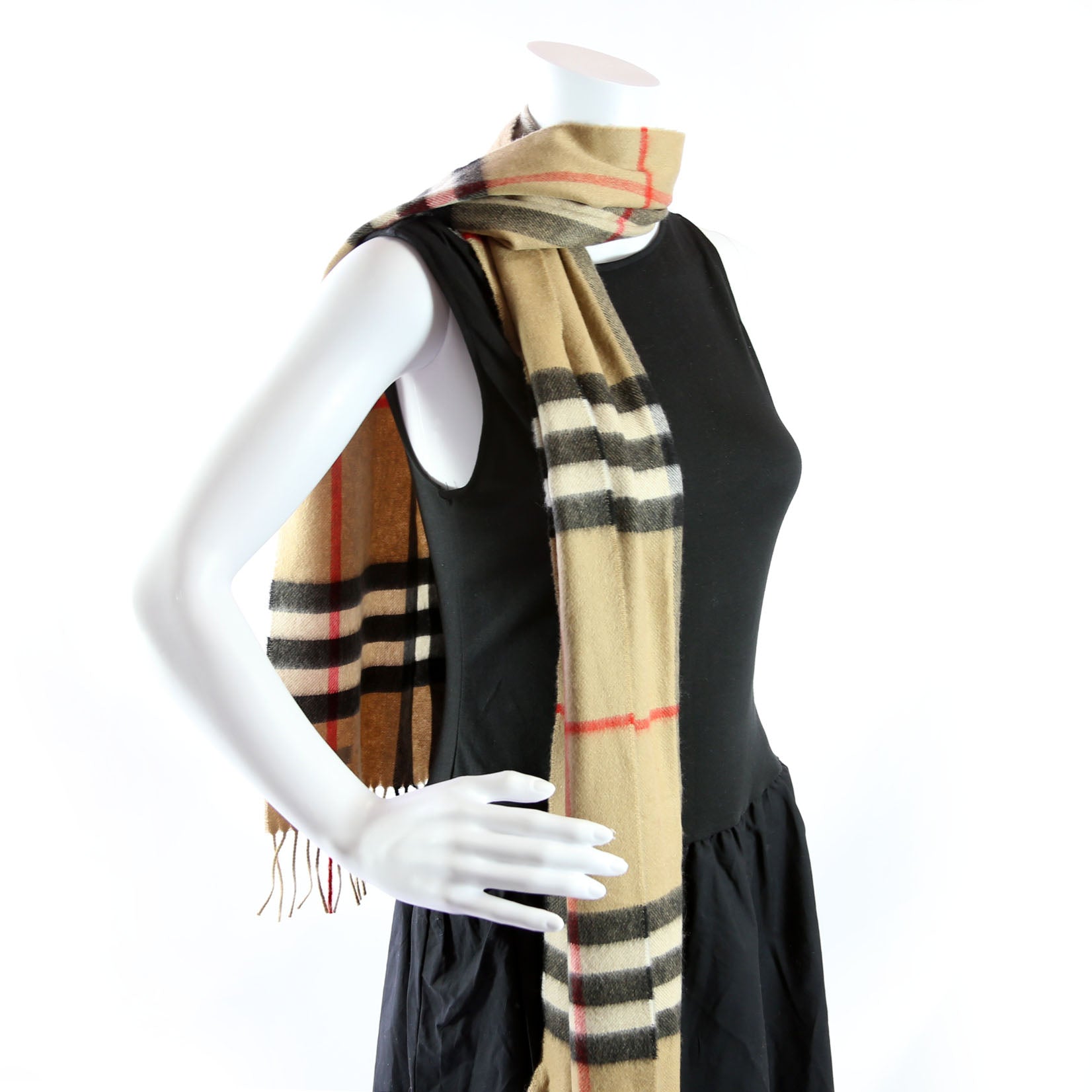 Check Fringe Cashmere Scarf