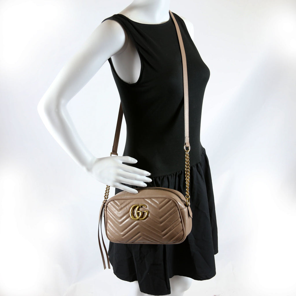 Gucci 447632 Marmont Small Leather Camera Taupe