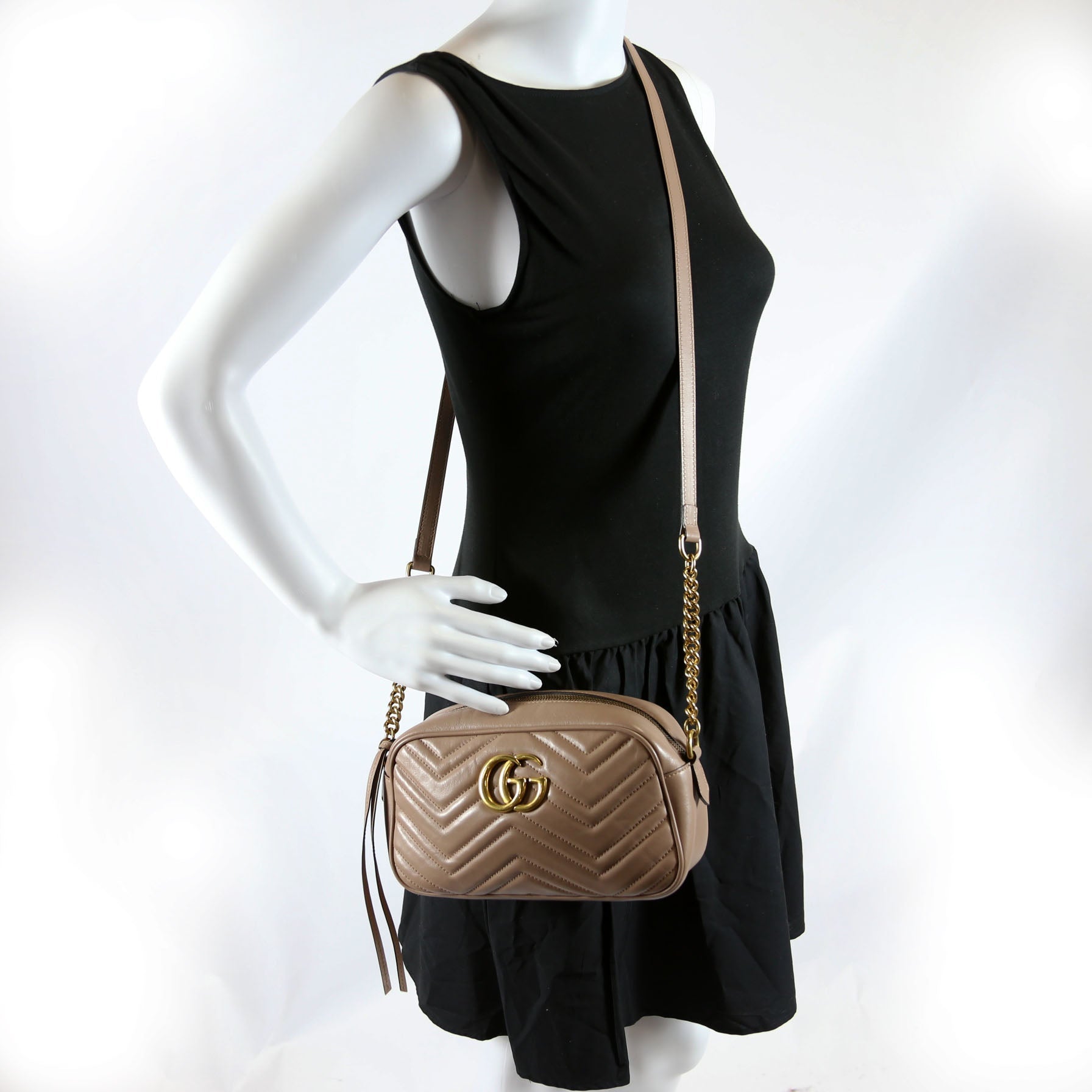 Gucci 447632 Marmont Small Leather Camera Taupe