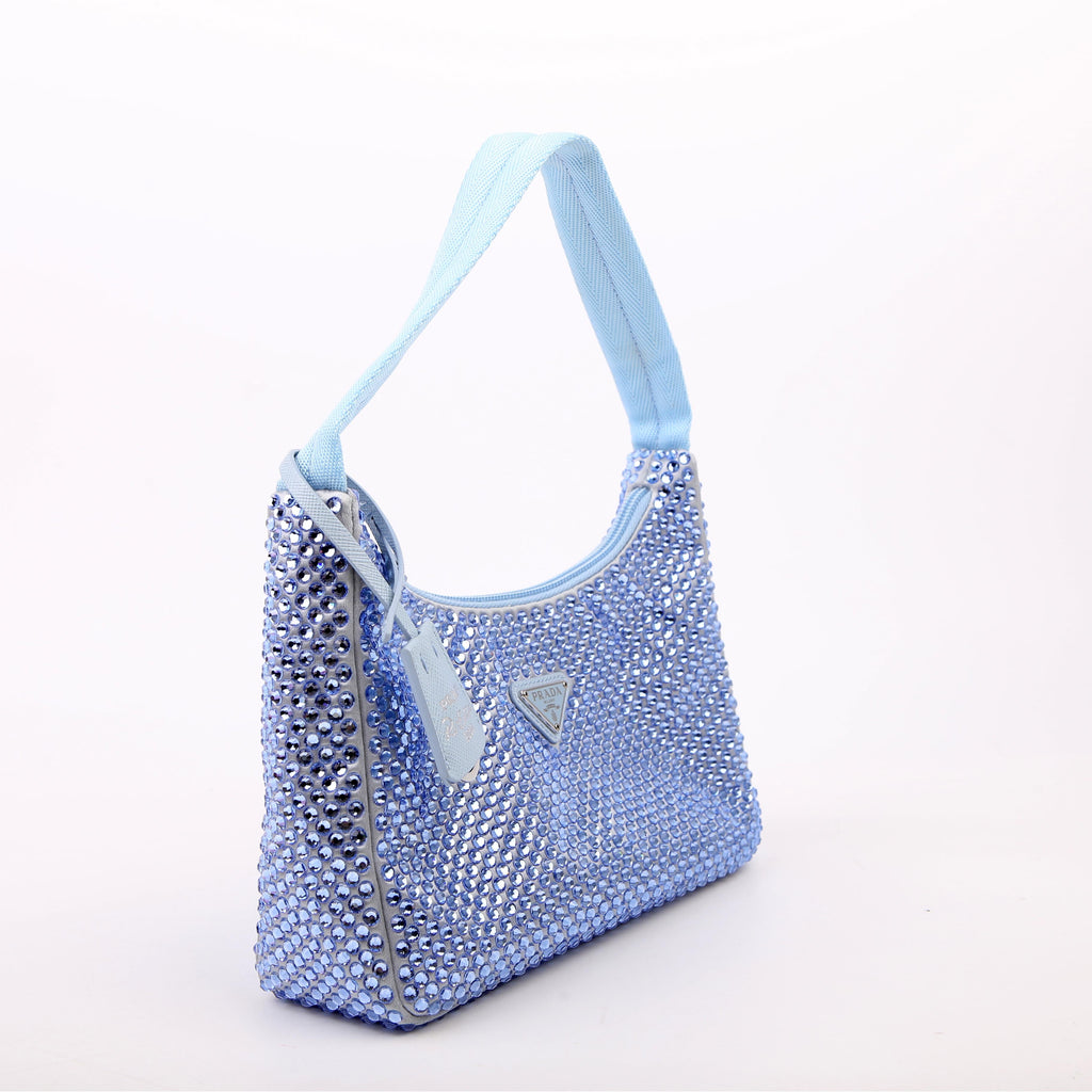 Prada 1BC515 Satin Crystal Re-Edition 2000 Mini Bag Blue