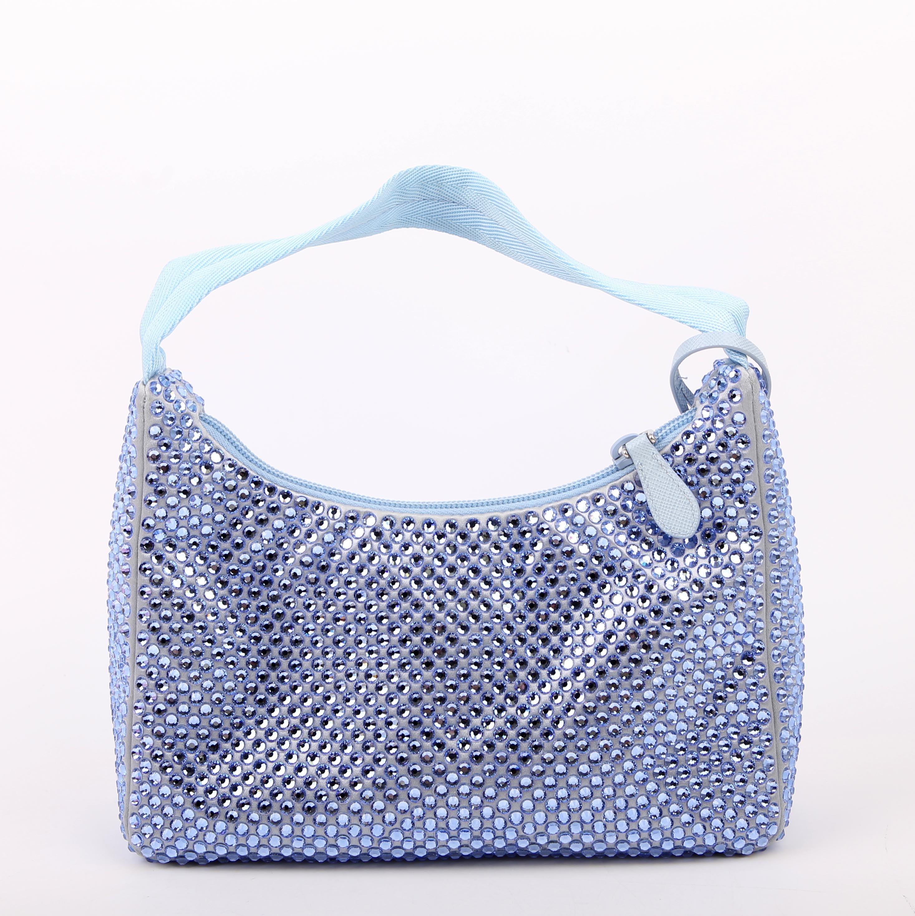 Prada 1BC515 Satin Crystal Re-Edition 2000 Mini Bag Blue