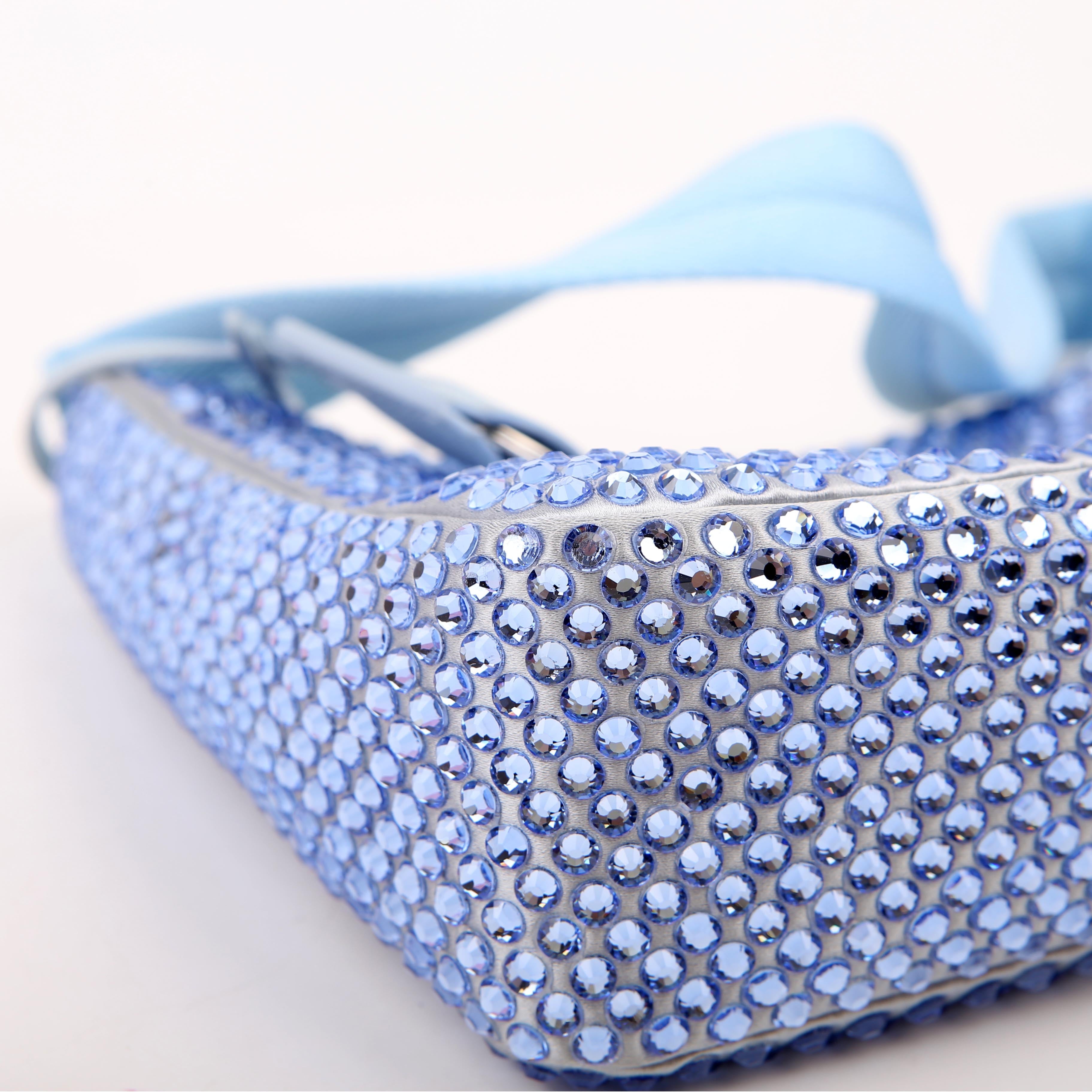 Prada 1BC515 Satin Crystal Re-Edition 2000 Mini Bag Blue