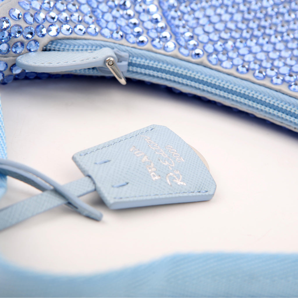 Prada 1BC515 Satin Crystal Re-Edition 2000 Mini Bag Blue