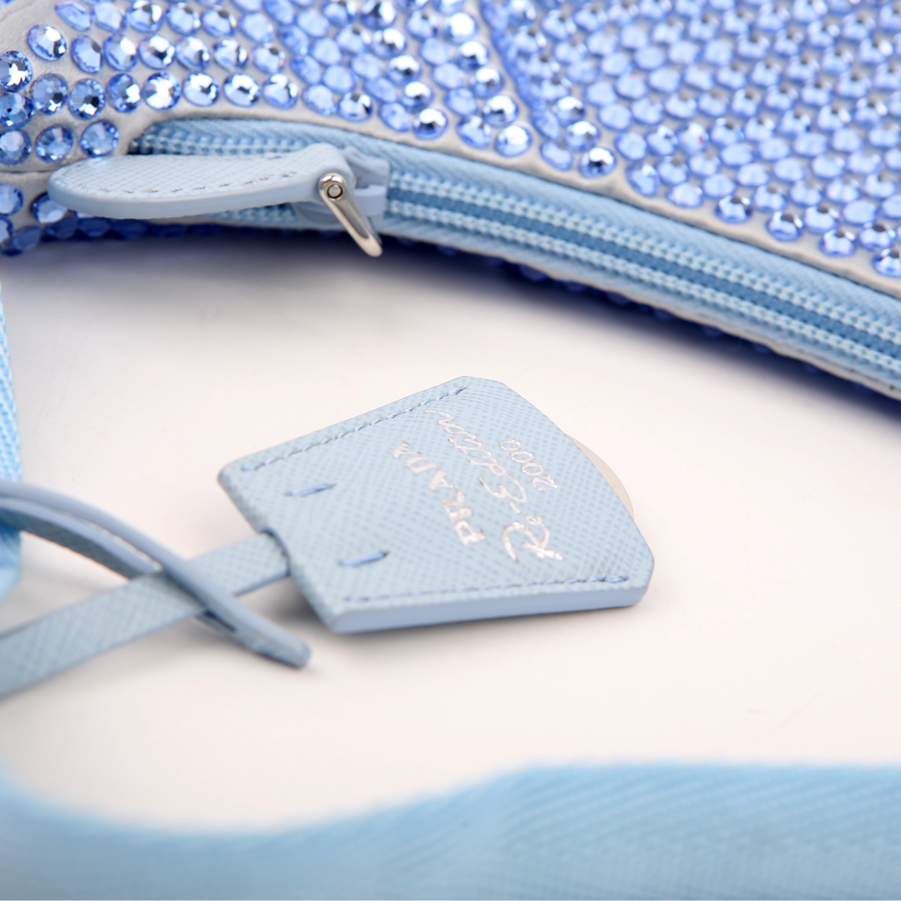 Prada 1BC515 Satin Crystal Re-Edition 2000 Mini Bag Blue