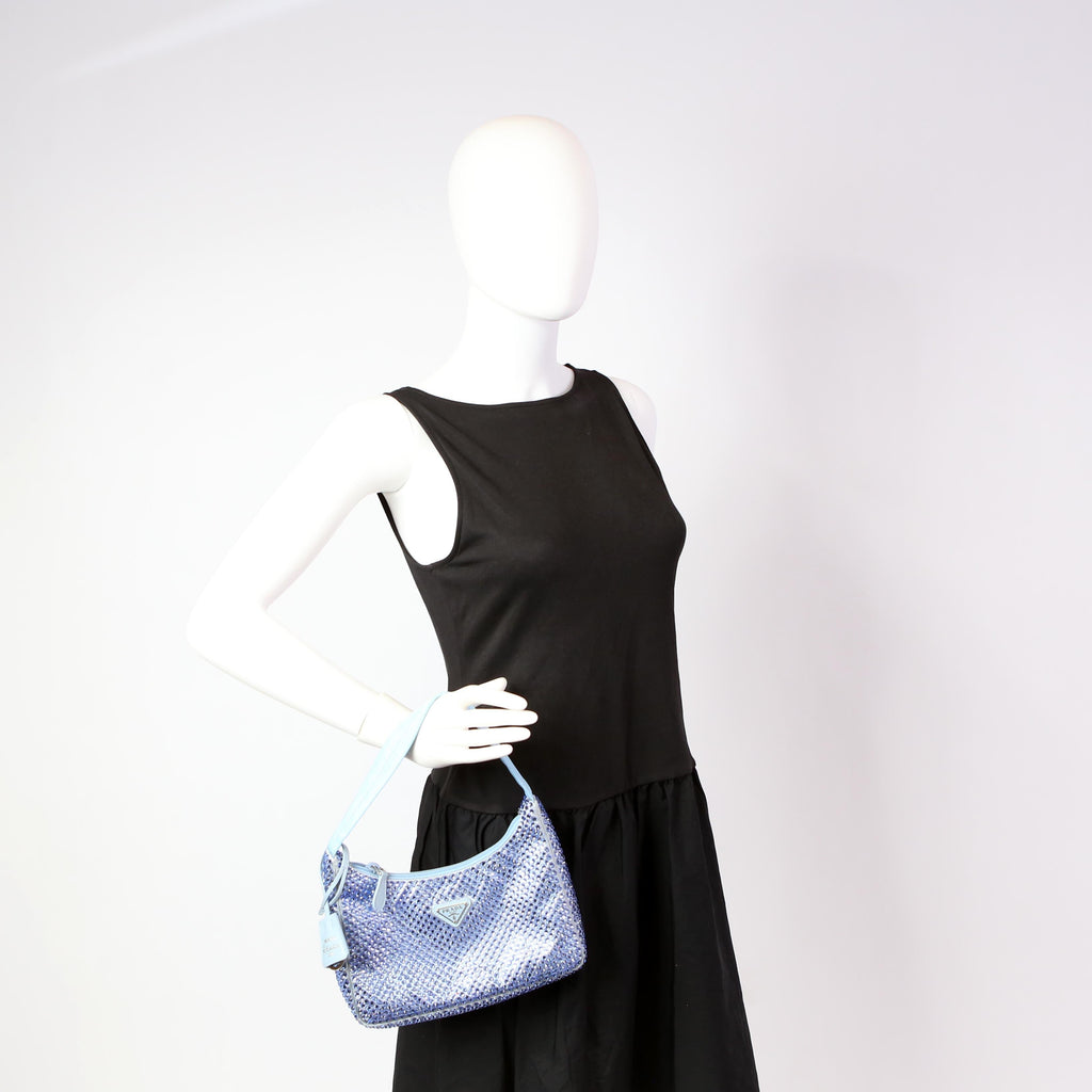 Prada 1BC515 Satin Crystal Re-Edition 2000 Mini Bag Blue