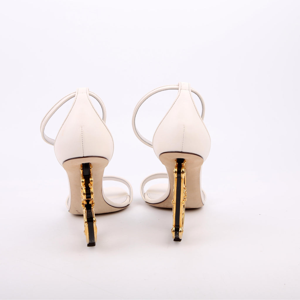Sculpted Baroque Logo Heels Size 40.5 White/Gold