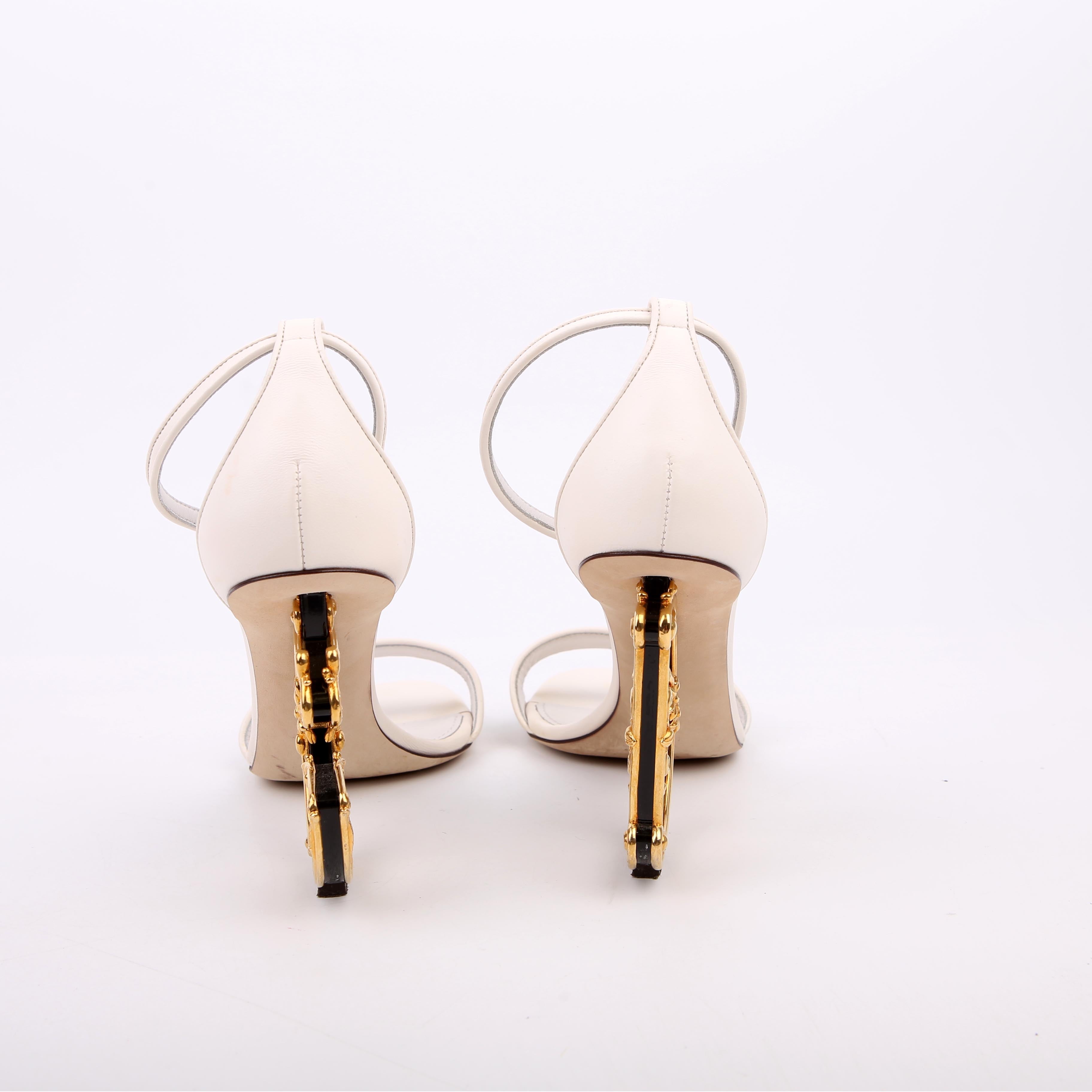 Sculpted Baroque Logo Heels Size 40.5 White/Gold